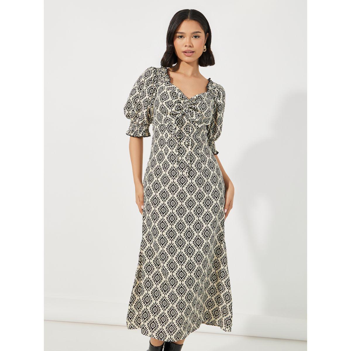 Styli All Over Print Ruched Detail Midi Dress-women-clothing-dresses-image-2
