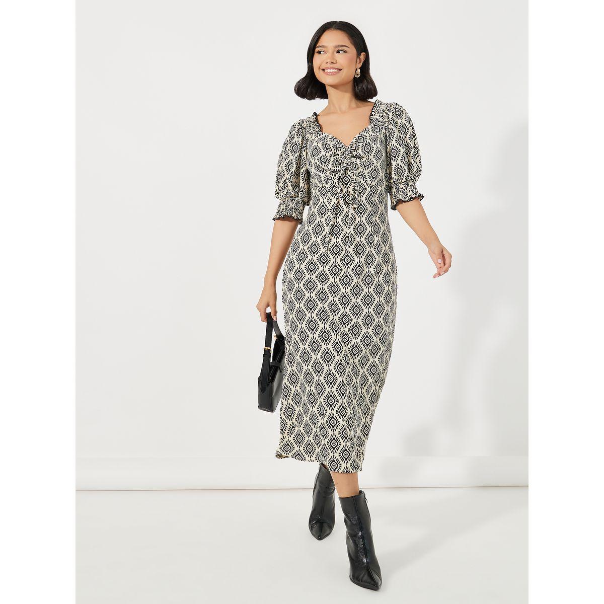Styli All Over Print Ruched Detail Midi Dress-women-clothing-dresses-image-4