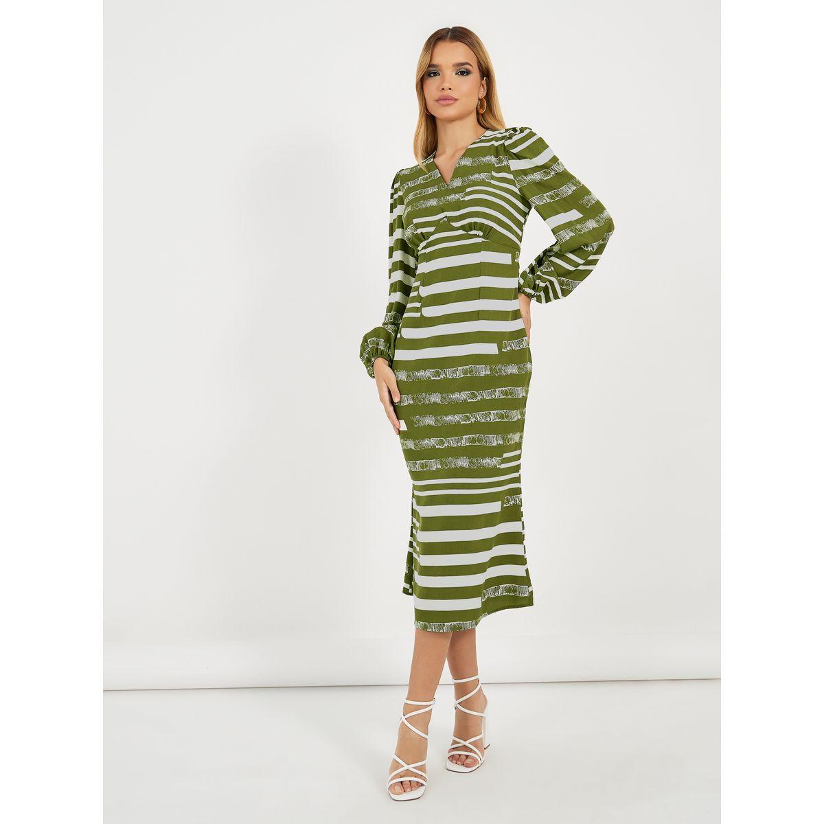 Styli Striped V Neck Sheath Midi Dress-women-clothing-dresses-image-1