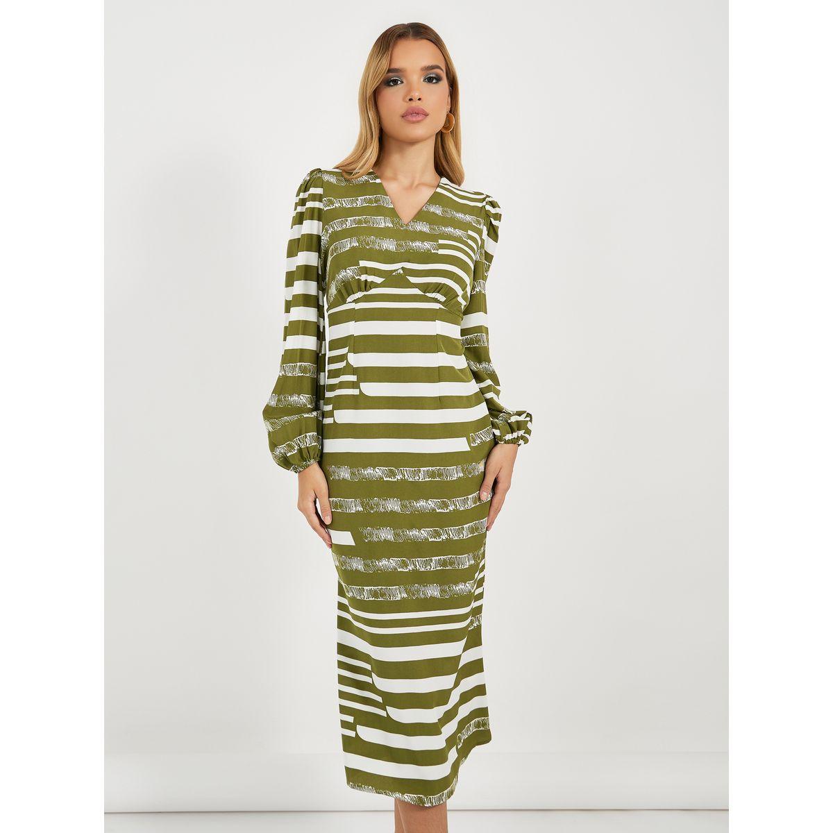 فستان ميدي مخطط بأكمام واسعة-women-clothing-dresses-image-2