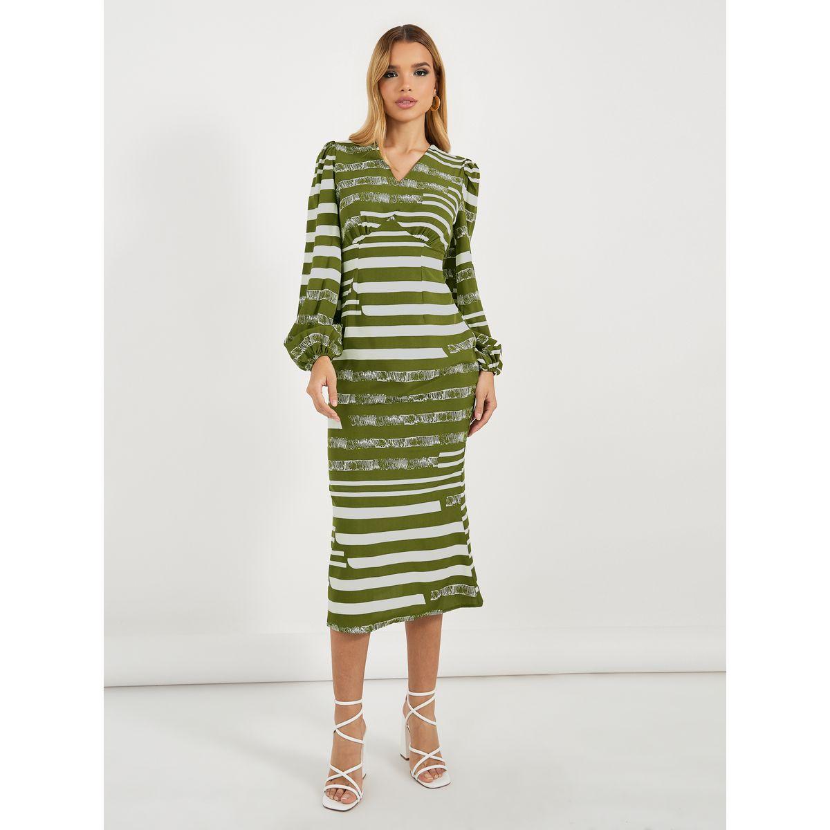 فستان ميدي مخطط بأكمام واسعة-women-clothing-dresses-image-4