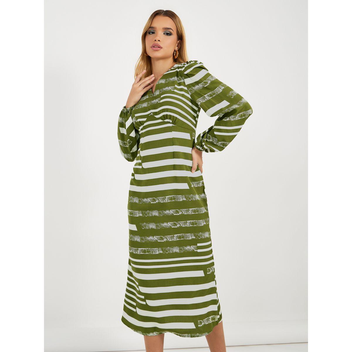 Styli Striped V Neck Sheath Midi Dress-women-clothing-dresses-image-5