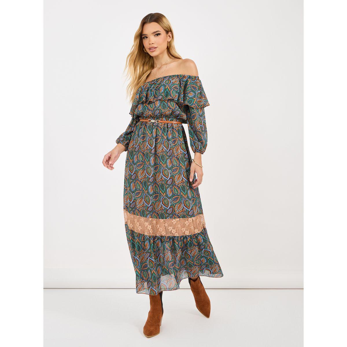 Styli All Over Print Off Shoulder A-Line Maxi Dress-women-clothing-dresses-image-1