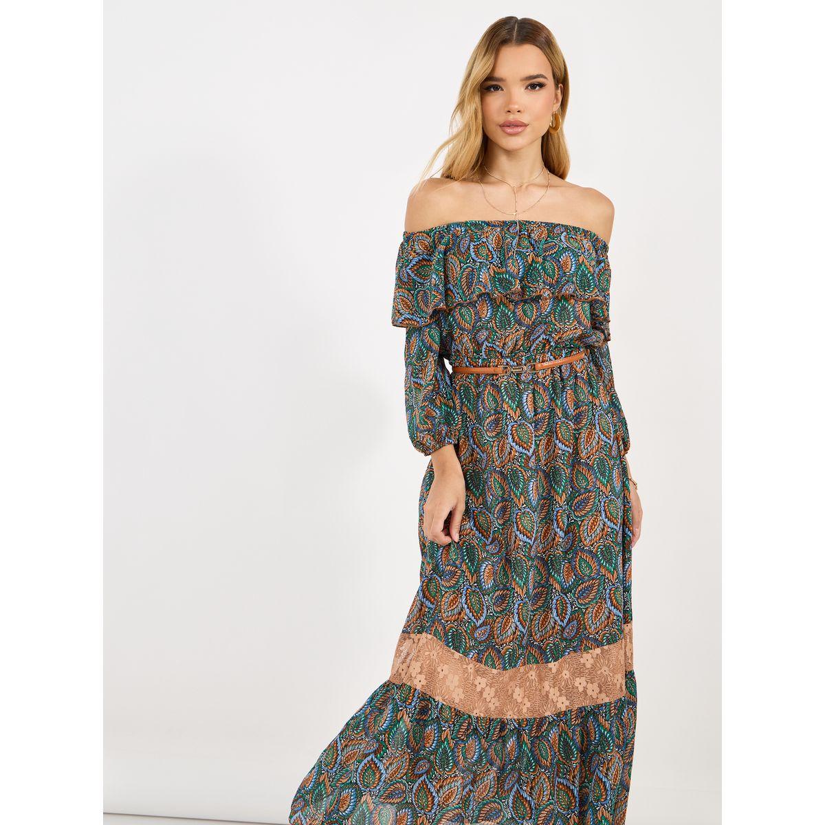 Styli All Over Print Off Shoulder A-Line Maxi Dress-women-clothing-dresses-image-2