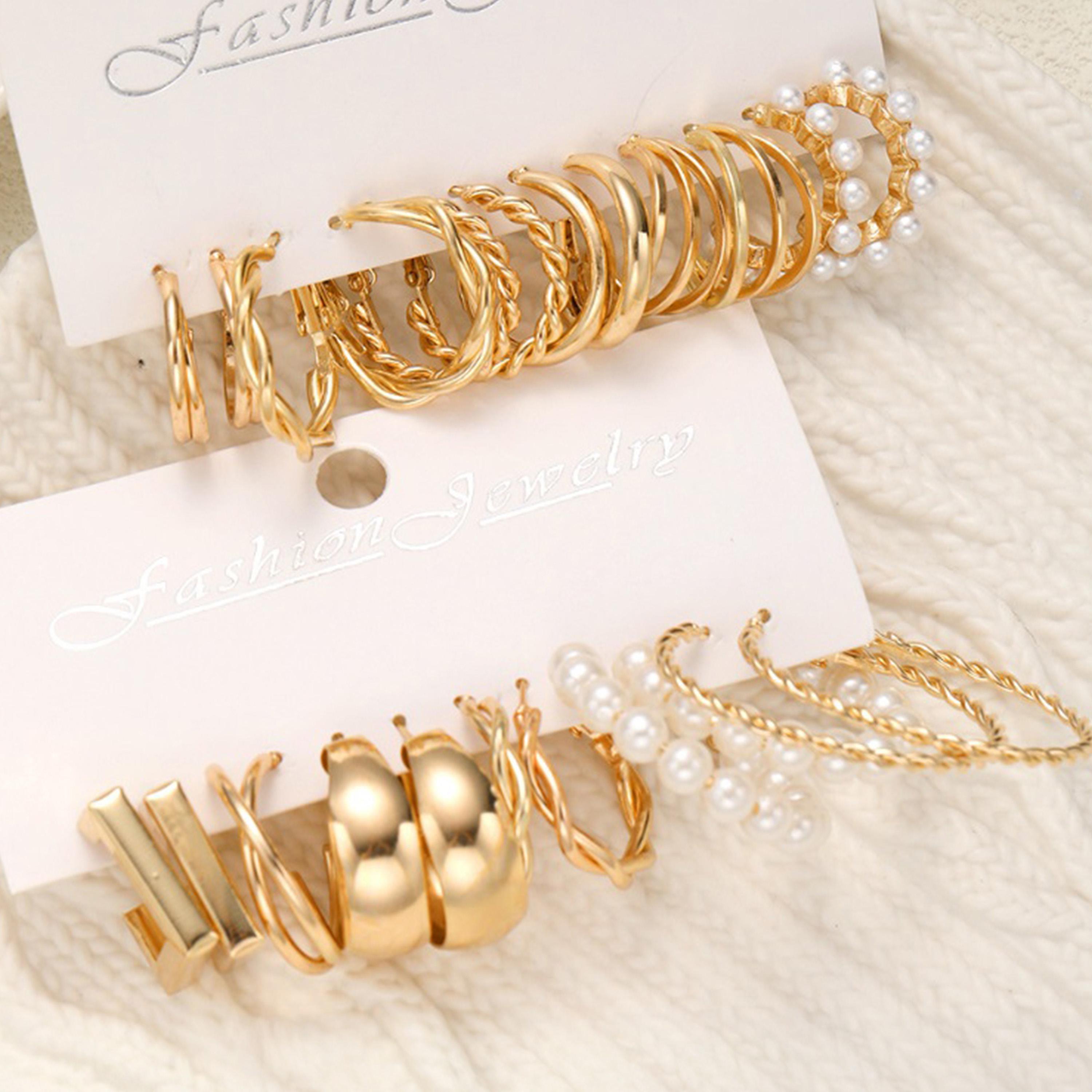 ستايلي - مجموعة من 12 قطعة - أقراط منقوشة-women-watchesandjewellery-jewellery-earrings-image-5