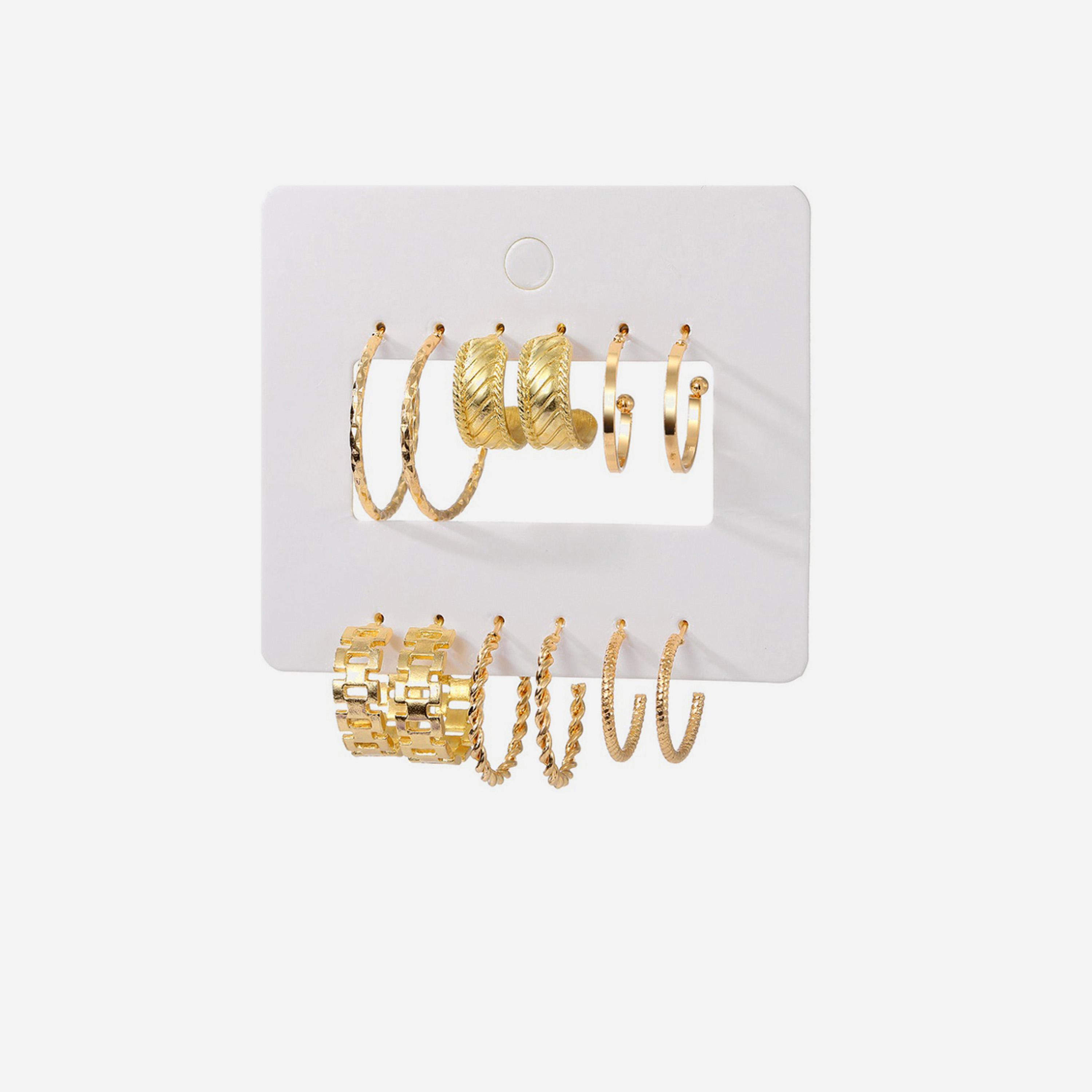 Styli Set of 6 - Textured Hoop Earrings-women-watchesandjewellery-jewellery-earrings-image-4