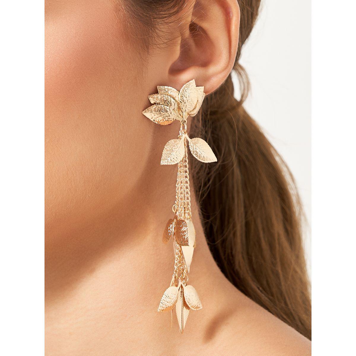 Styli Leaf Drop Earrings-women-watchesandjewellery-jewellery-earrings-image-2