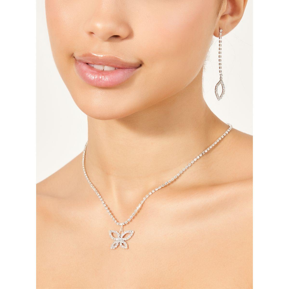 مجموعة من 2 - اقراط اذن مع عقد بحلية على شكل فراشة-women-watchesandjewellery-jewellery-jewellerysets-image-1
