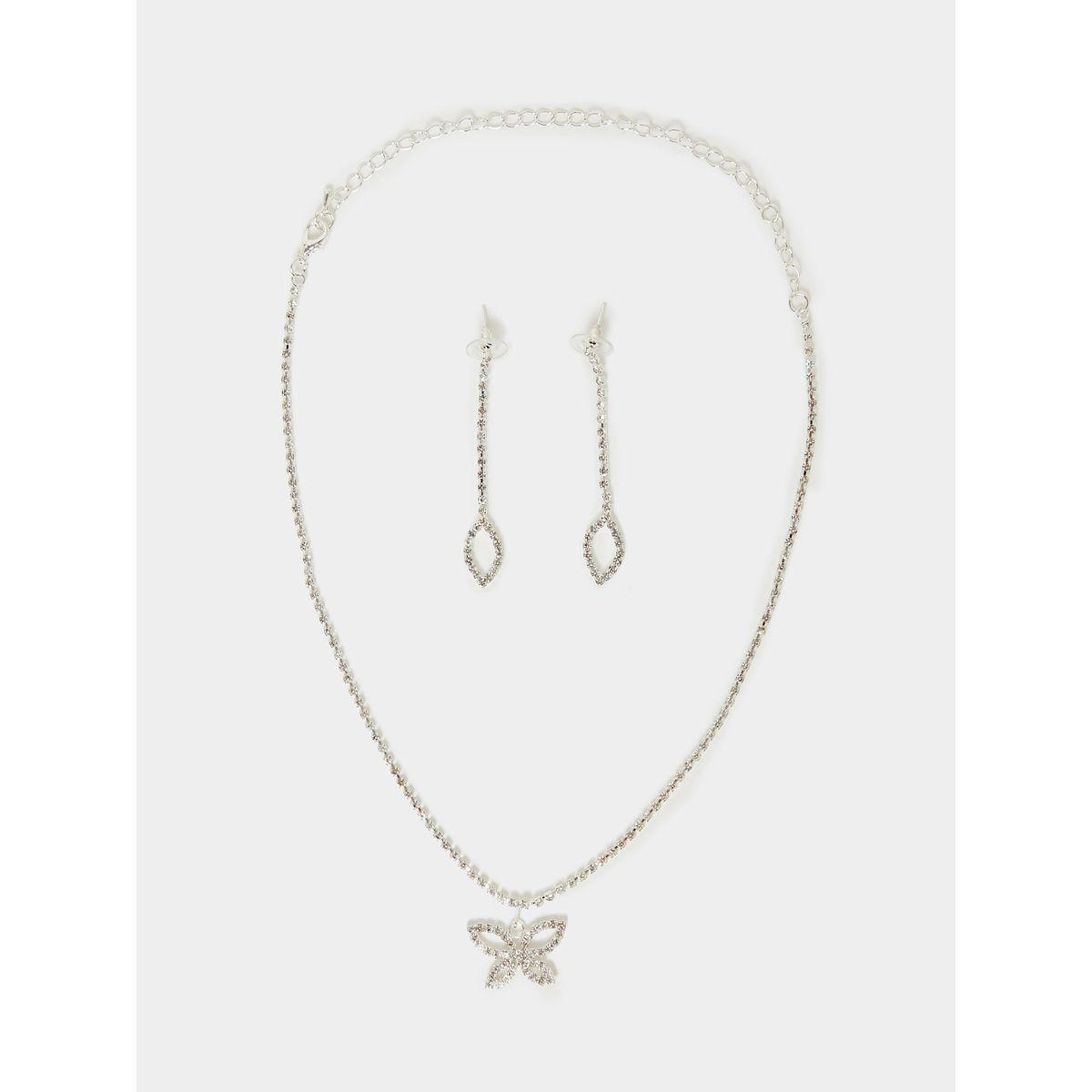 مجموعة من 2 - اقراط اذن مع عقد بحلية على شكل فراشة-women-watchesandjewellery-jewellery-jewellerysets-image-2