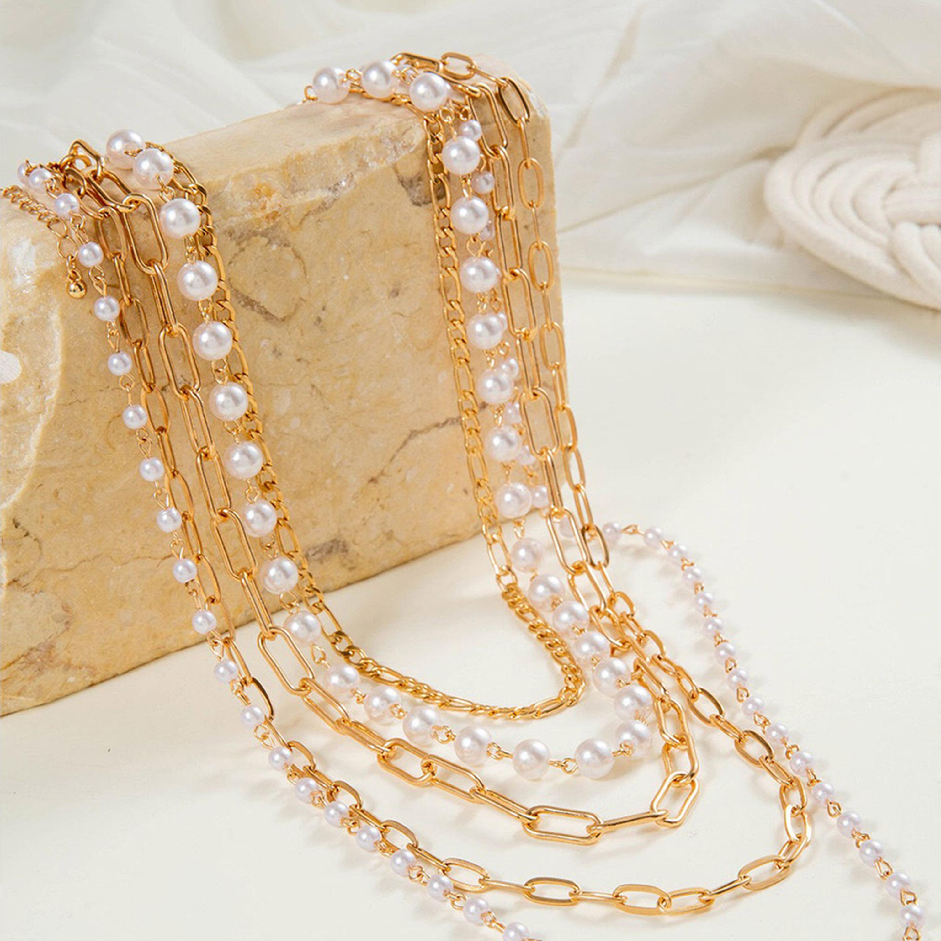 ستايلي - مجموعة من 5 قطع - سلسال لؤلؤ صناعي وسلسلة حلقات-women-watchesandjewellery-jewellery-necklacesandpendants-image-2
