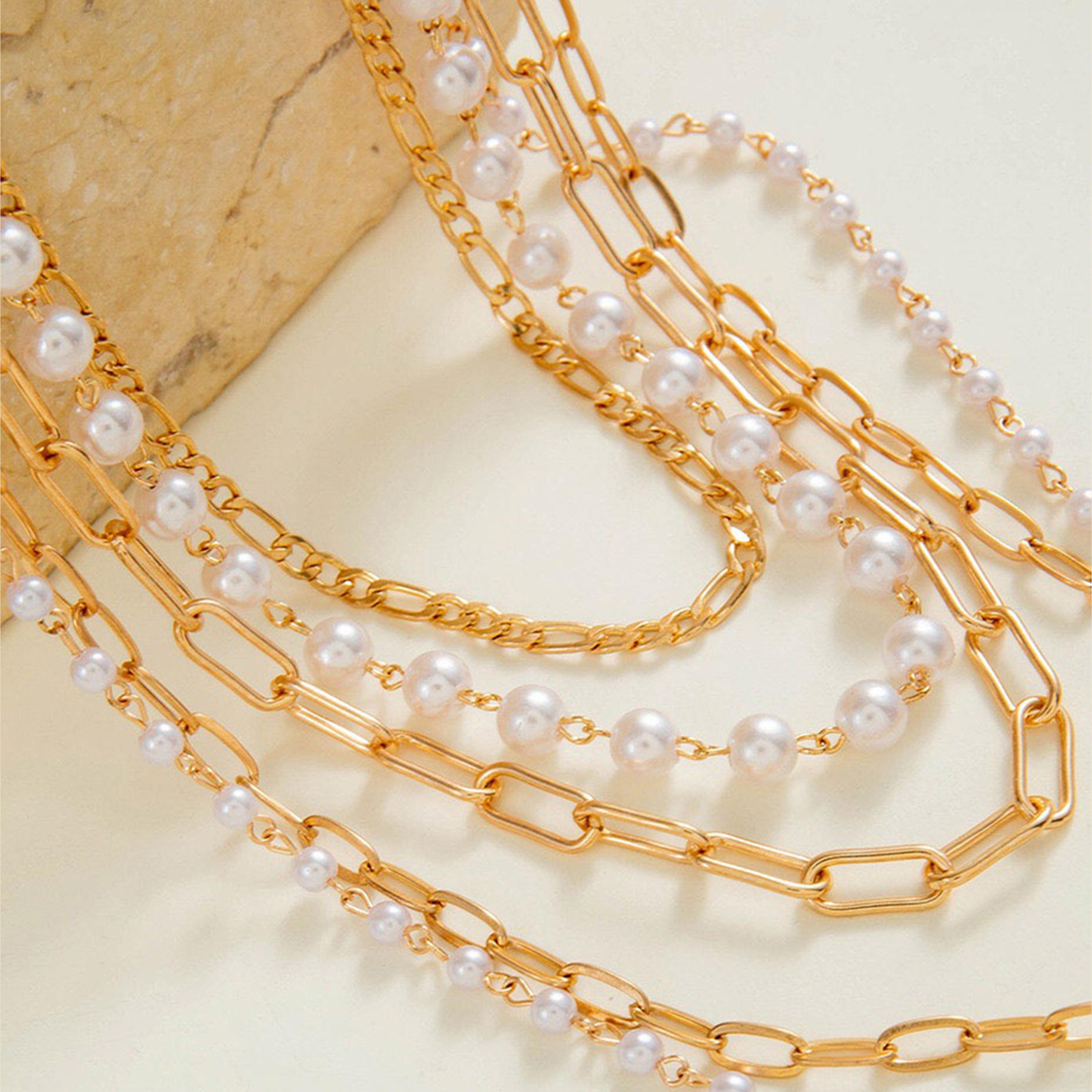 ستايلي - مجموعة من 5 قطع - سلسال لؤلؤ صناعي وسلسلة حلقات-women-watchesandjewellery-jewellery-necklacesandpendants-image-3