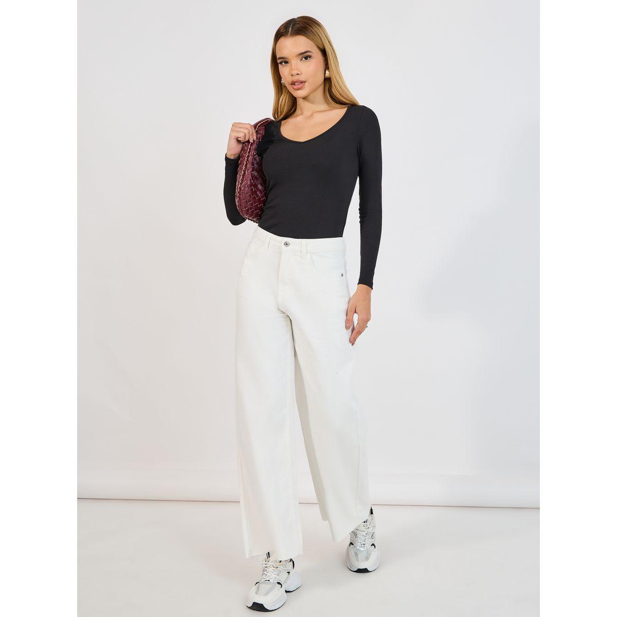 Styli Solid Wide Leg Jeans with Raw Edge-women-clothing-bottoms-jeans-image-1