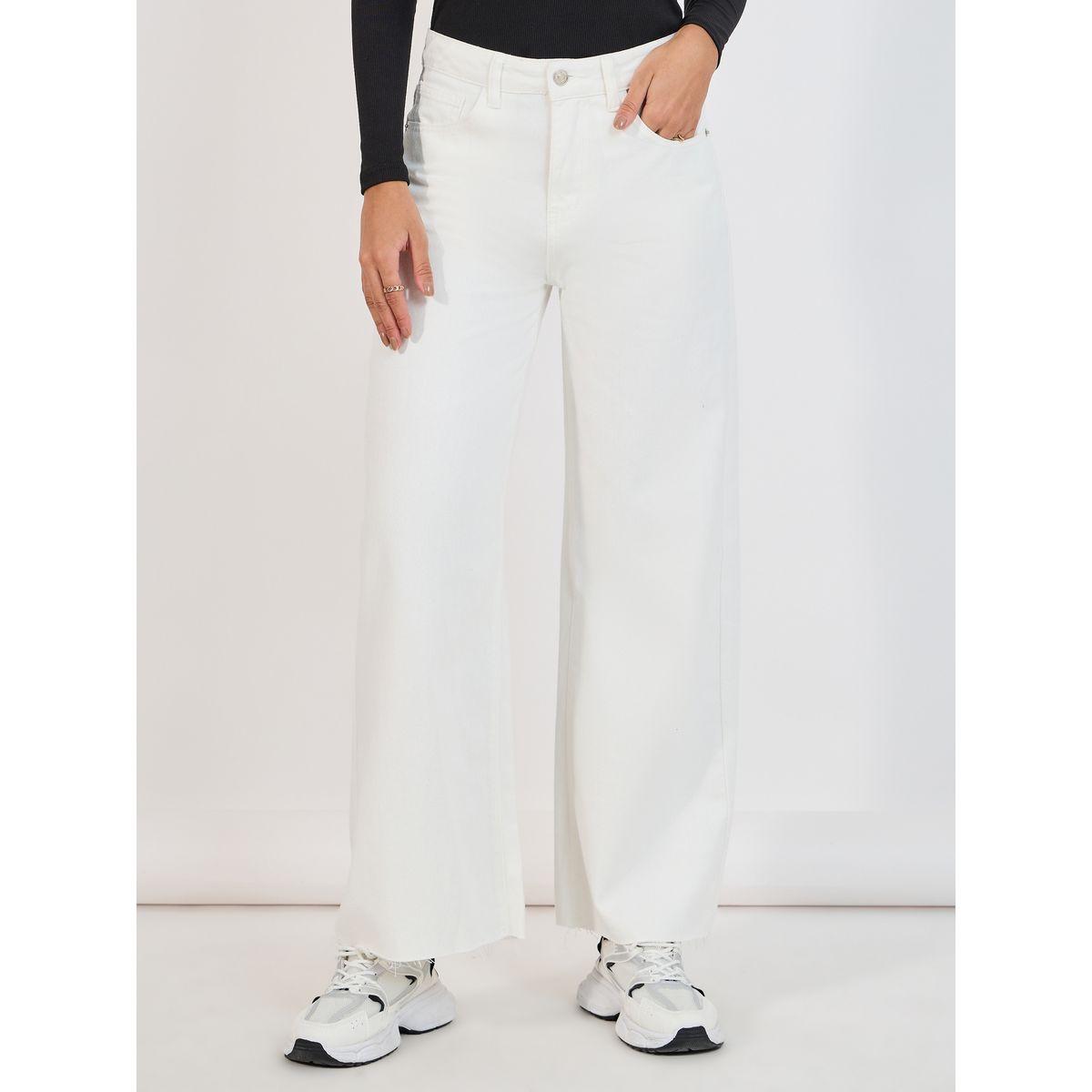 Styli Solid Wide Leg Jeans with Raw Edge-women-clothing-bottoms-jeans-image-2