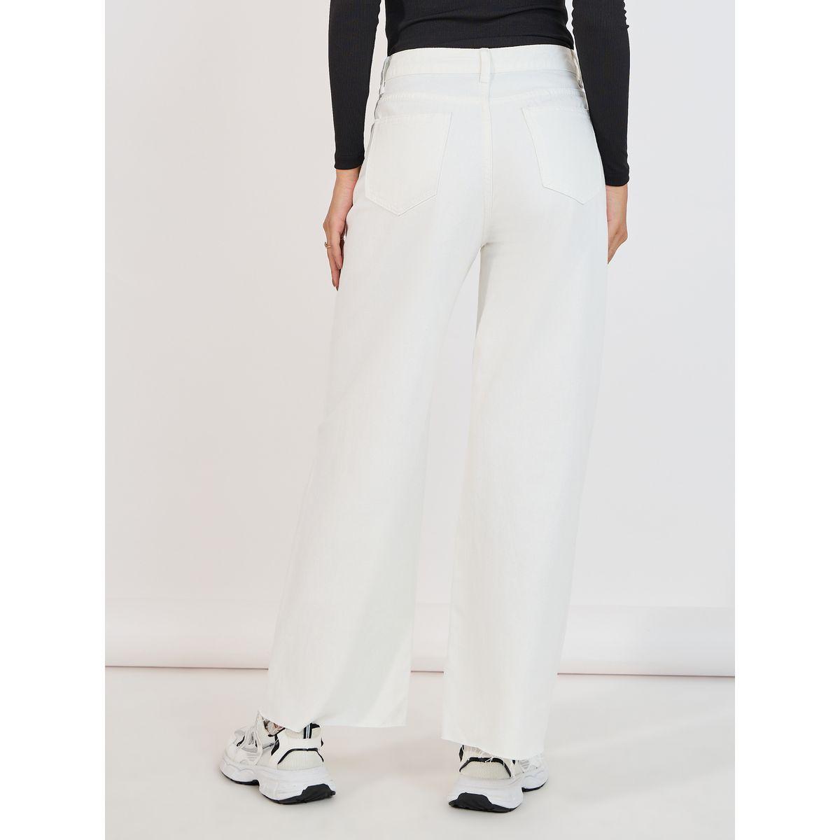 Styli Solid Wide Leg Jeans with Raw Edge-women-clothing-bottoms-jeans-image-4