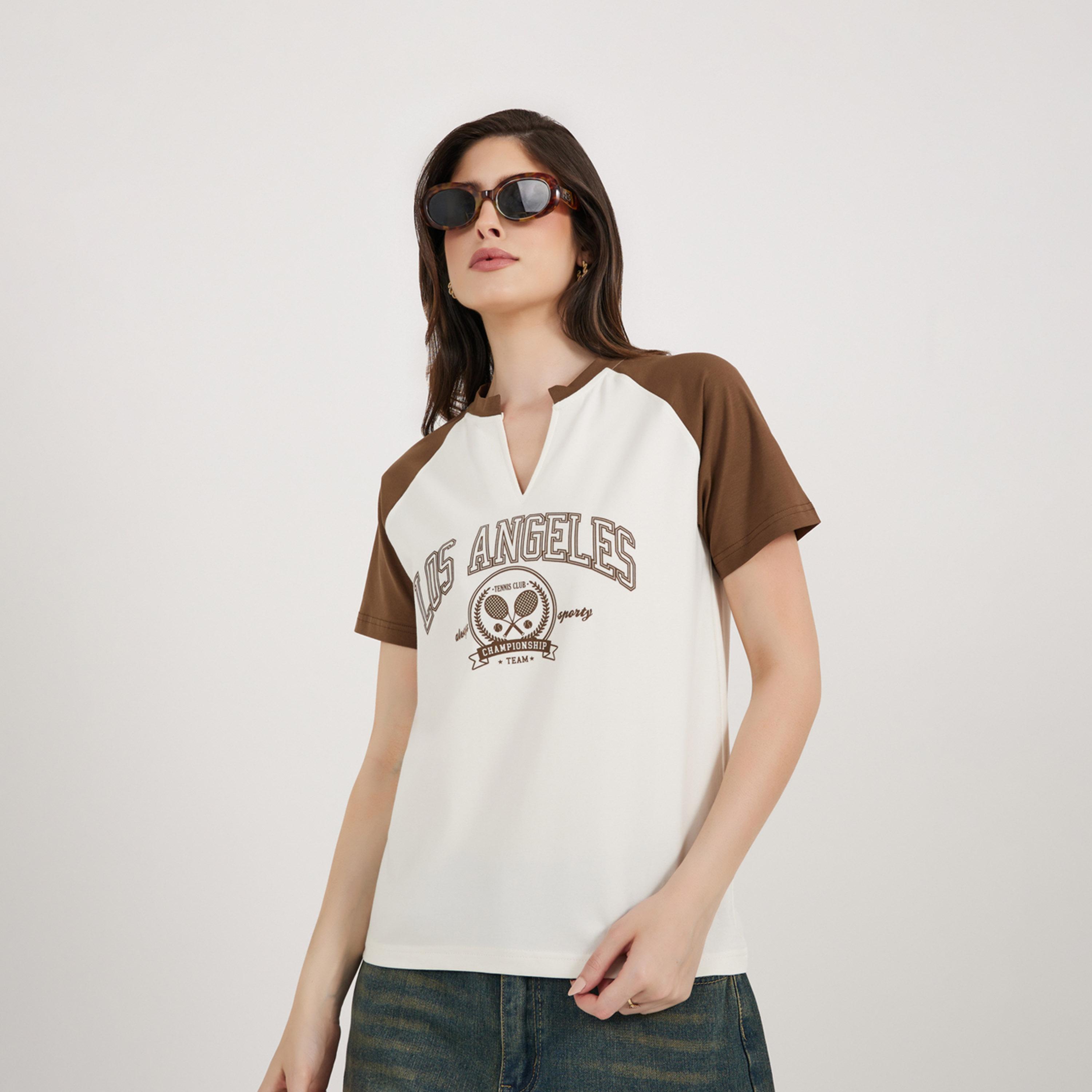 Styli Cotton Stretch Los Angeles Graphic Raglan Sleeves T-Shirt-women-clothing-tshirts-image-3