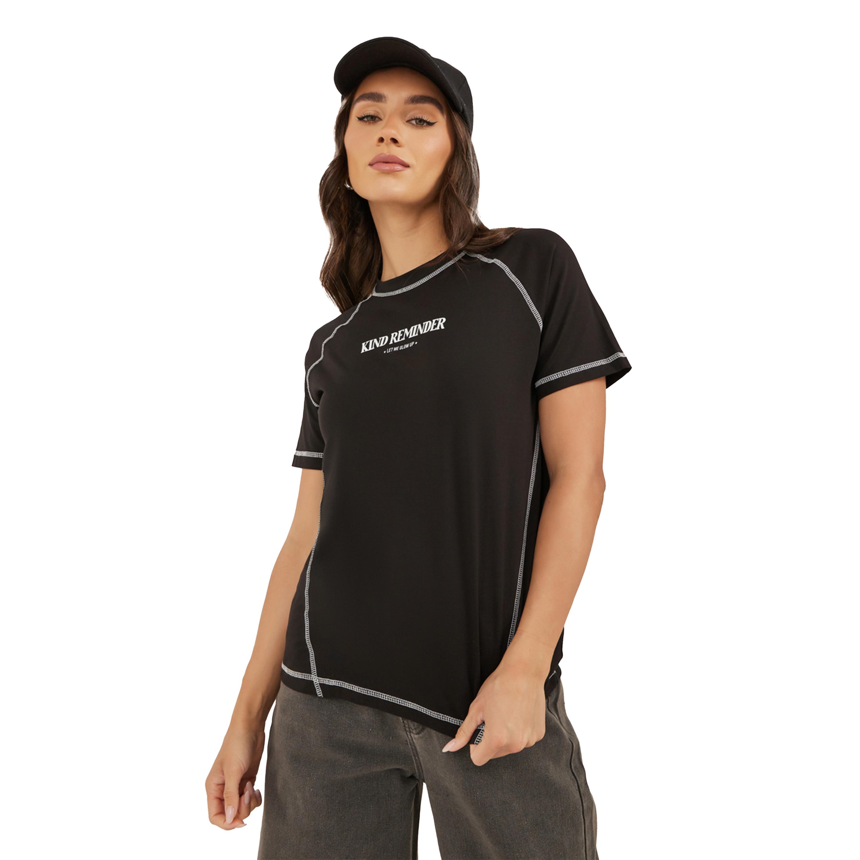 Styli Slogan Print Raglan Sleeves Regular Fit T-Shirt-women-clothing-tshirts-image-1
