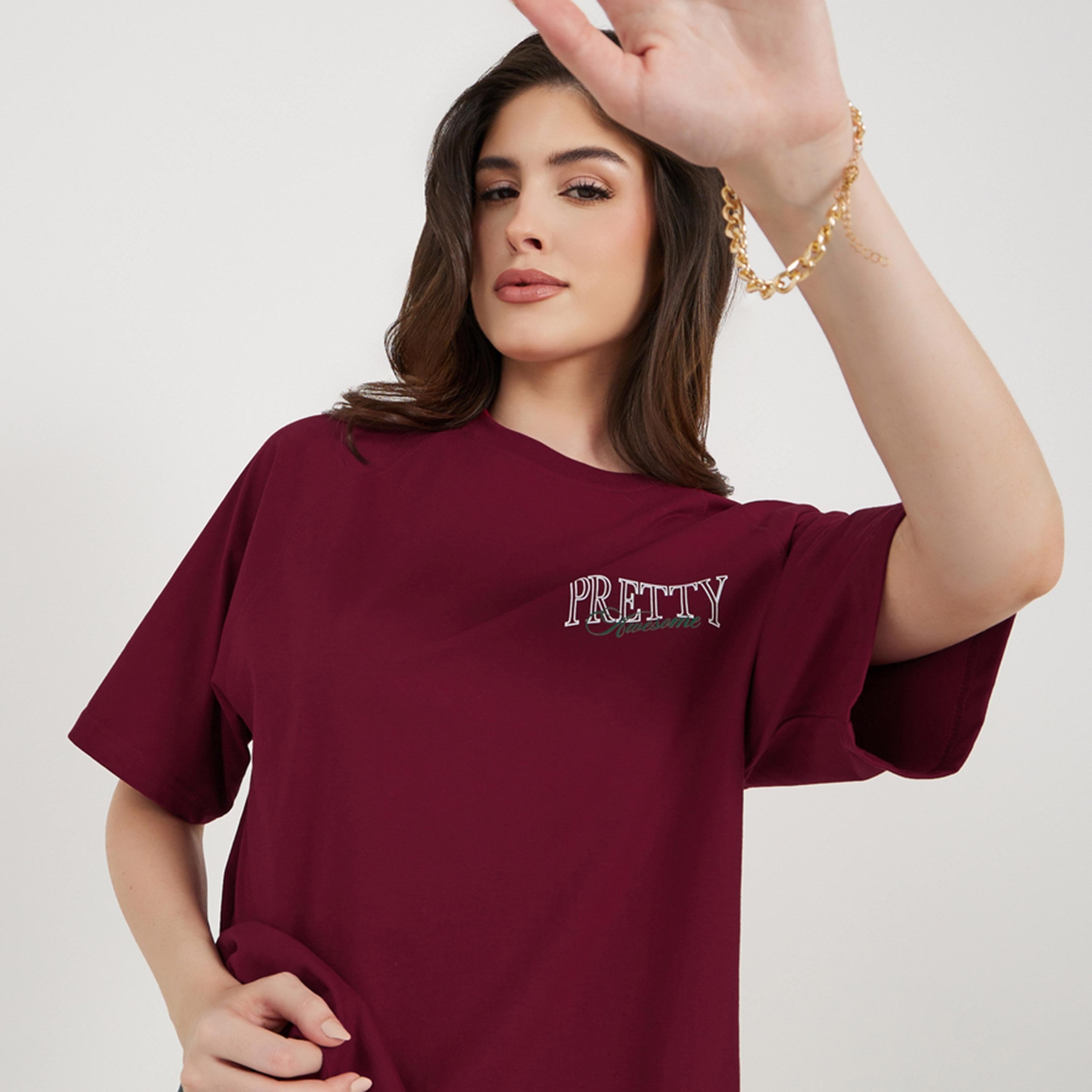 Styli Pretty Slogan Print Raglan Sleeve Oversized T-Shirtâ€‹â€‹-women-clothing-tshirts-image-1