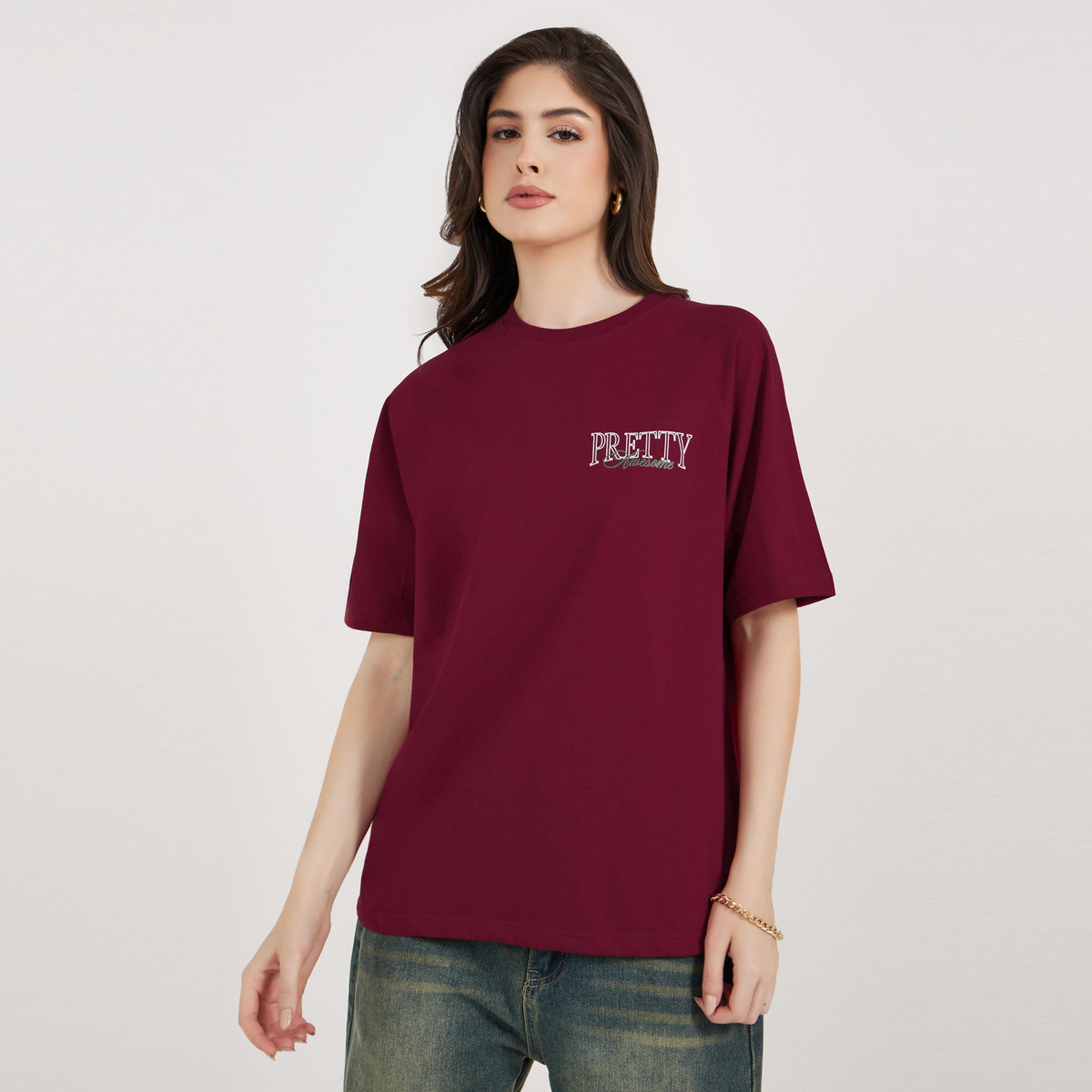 Styli Pretty Slogan Print Raglan Sleeve Oversized T-Shirtâ€‹â€‹-women-clothing-tshirts-image-3