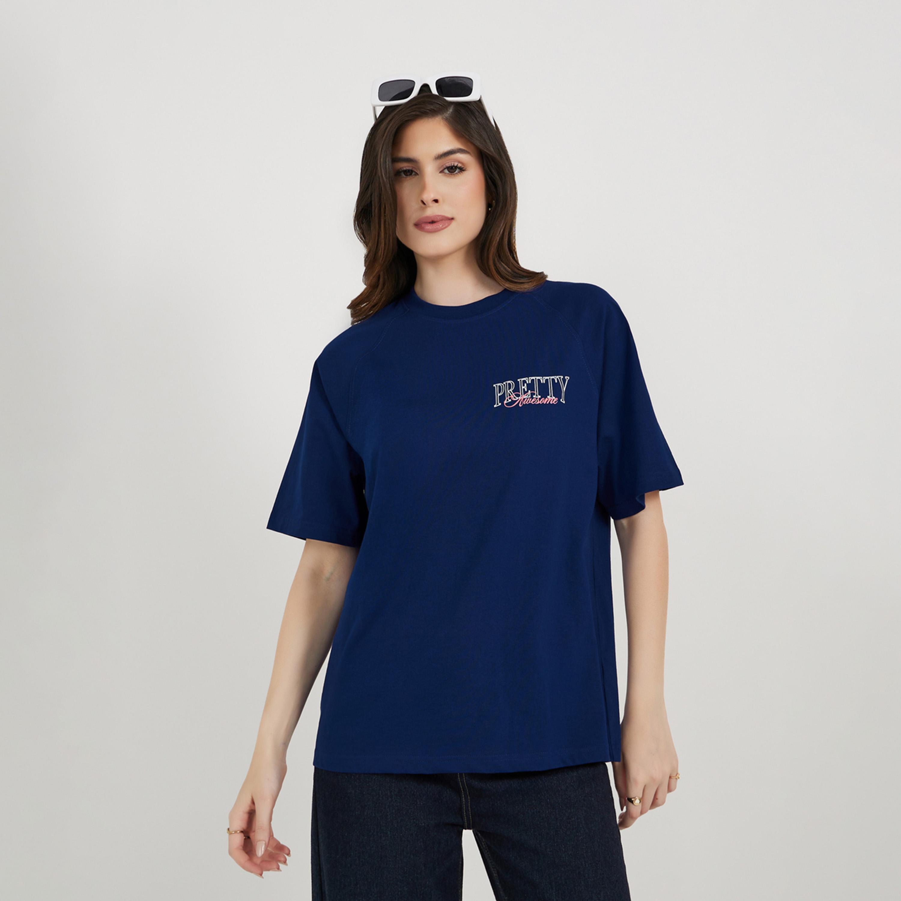 Styli Pretty Slogan Print Raglan Sleeve Oversized T-Shirt-women-clothing-tshirts-image-1