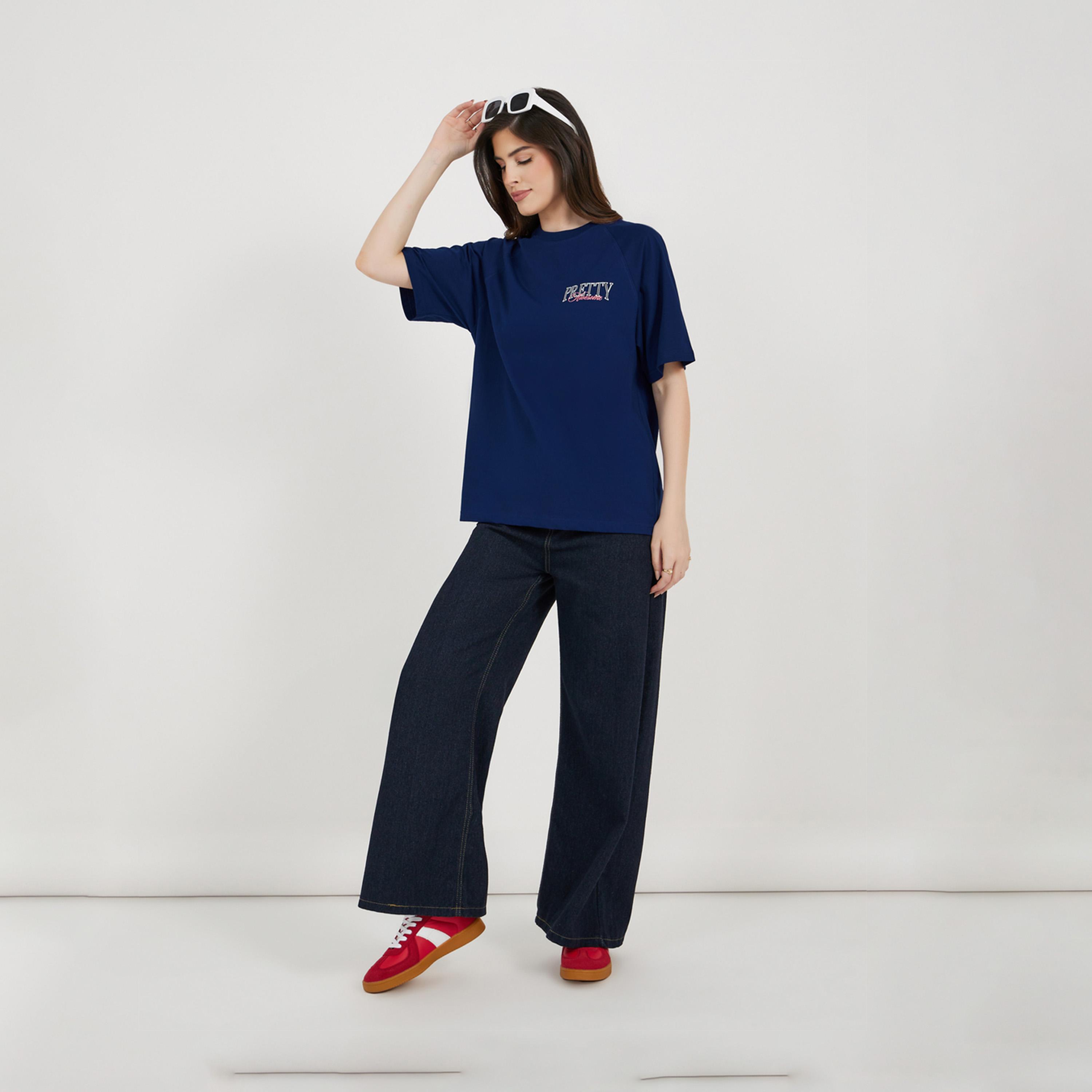 Styli Pretty Slogan Print Raglan Sleeve Oversized T-Shirt-women-clothing-tshirts-image-2
