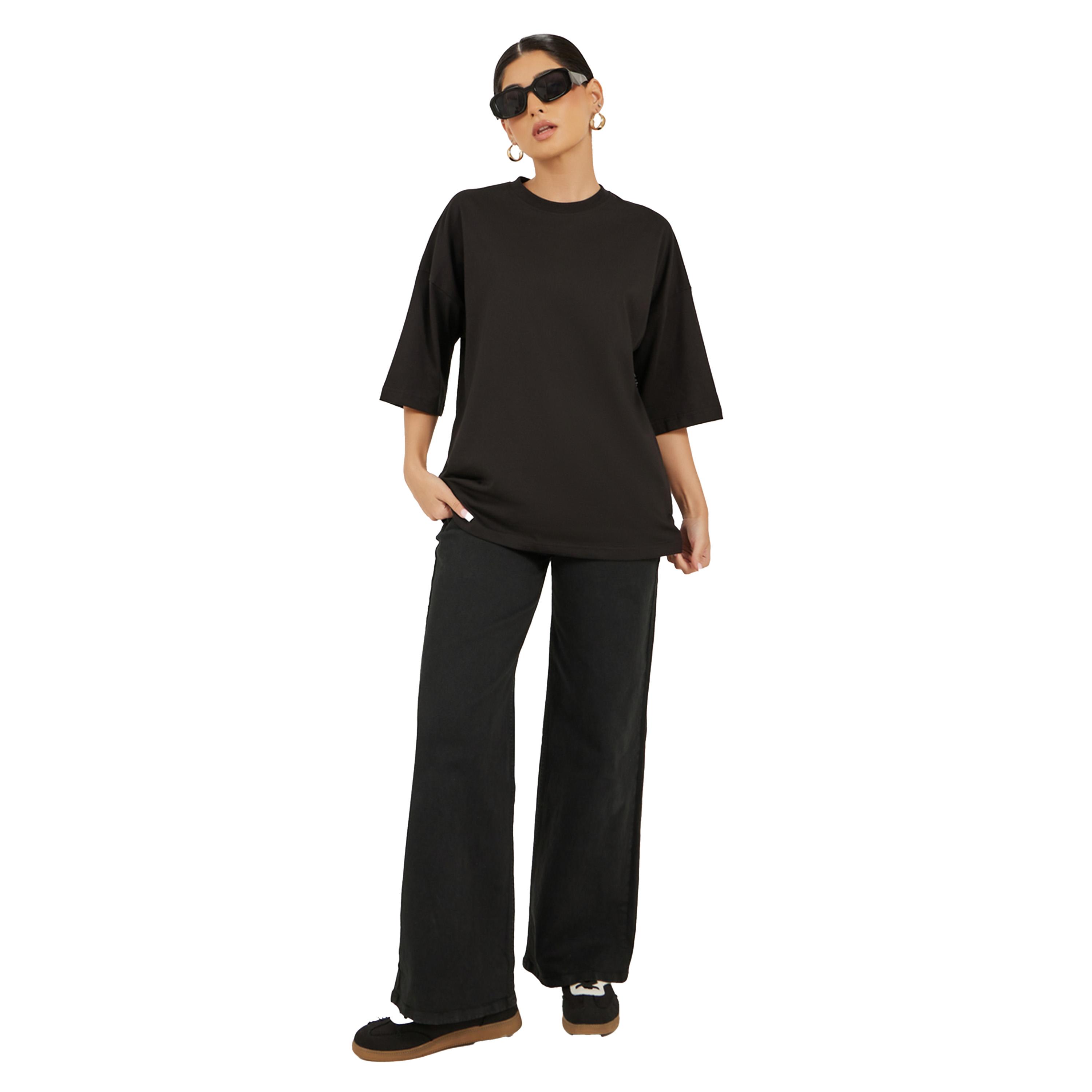 Styli Slogan Print Dropped Shoulder Oversized T-Shirt-women-clothing-tshirts-image-2