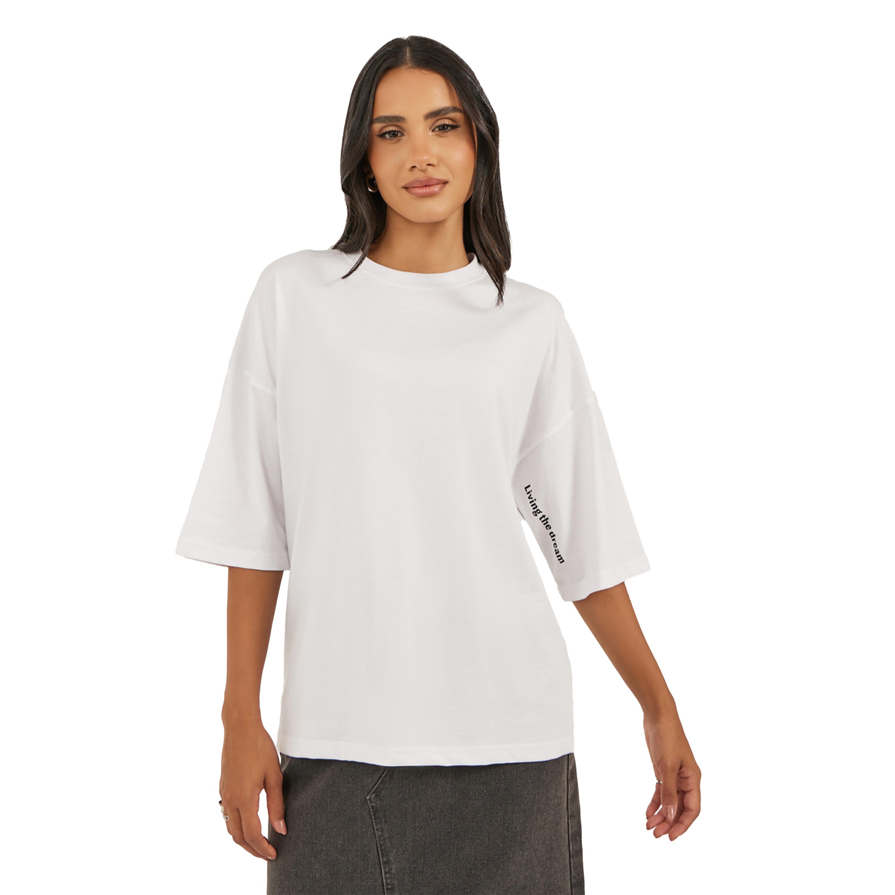Styli Slogan Print Dropped Shoulder Oversized T-Shirt-women-clothing-tshirts-image-1