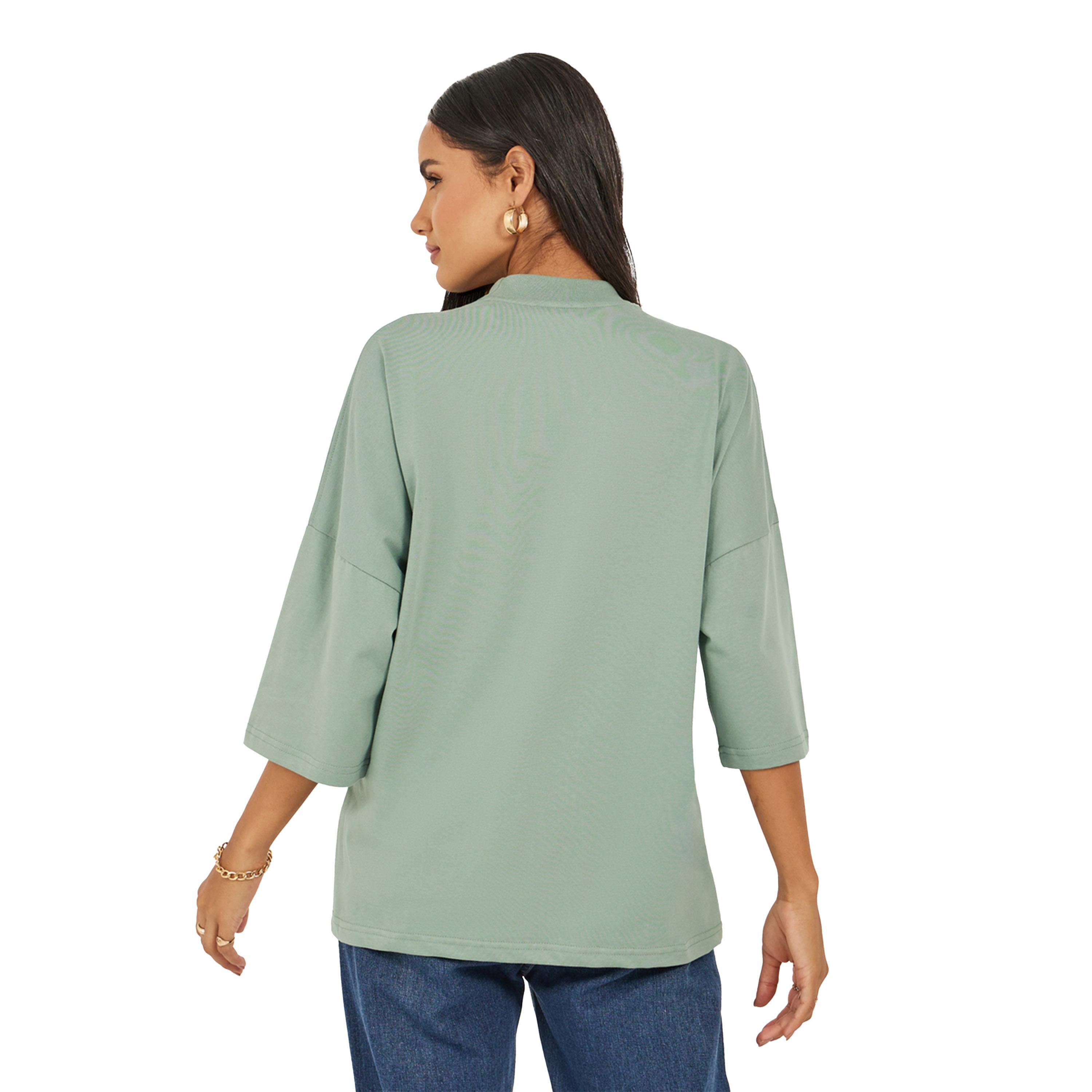 ستايلي - تي شيرت بروكلين مطبوع كبير الحجم وبأكمام كبيرة-women-clothing-tshirts-image-4