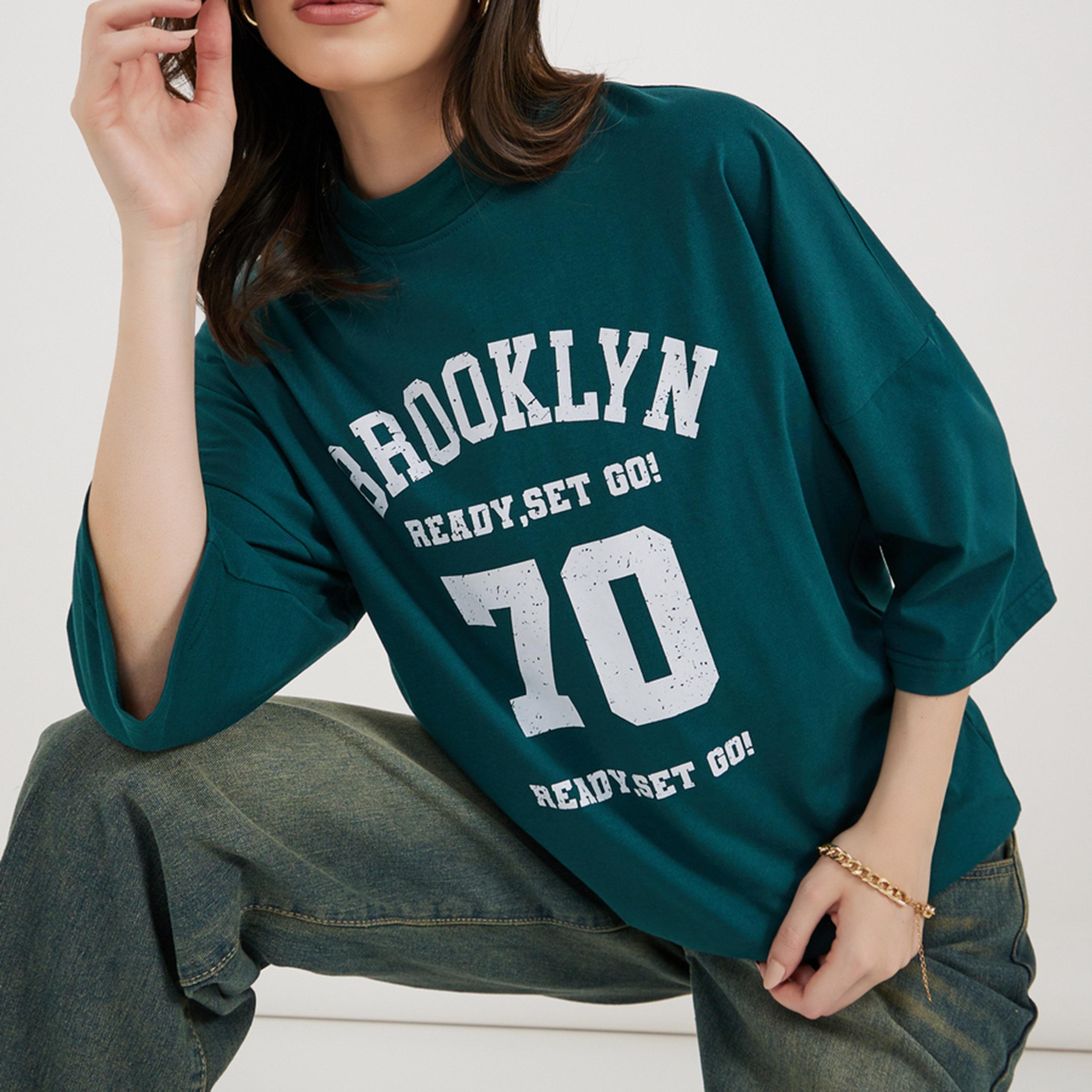Styli Brooklyn Varsity Print Exaggerated Sleeves Oversized T-Shirtâ€‹-women-clothing-tshirts-image-1