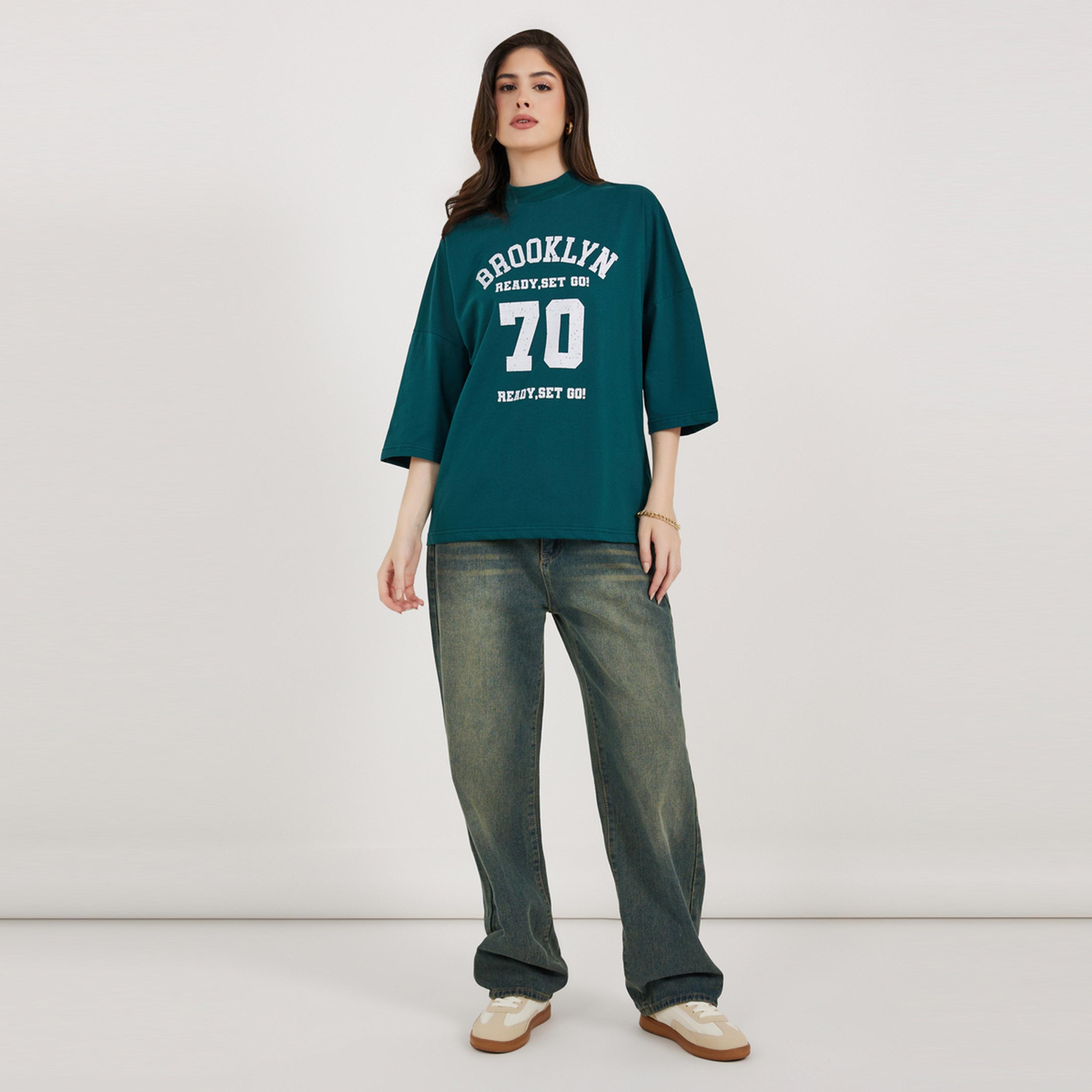 Styli Brooklyn Varsity Print Exaggerated Sleeves Oversized T-Shirtâ€‹-women-clothing-tshirts-image-2