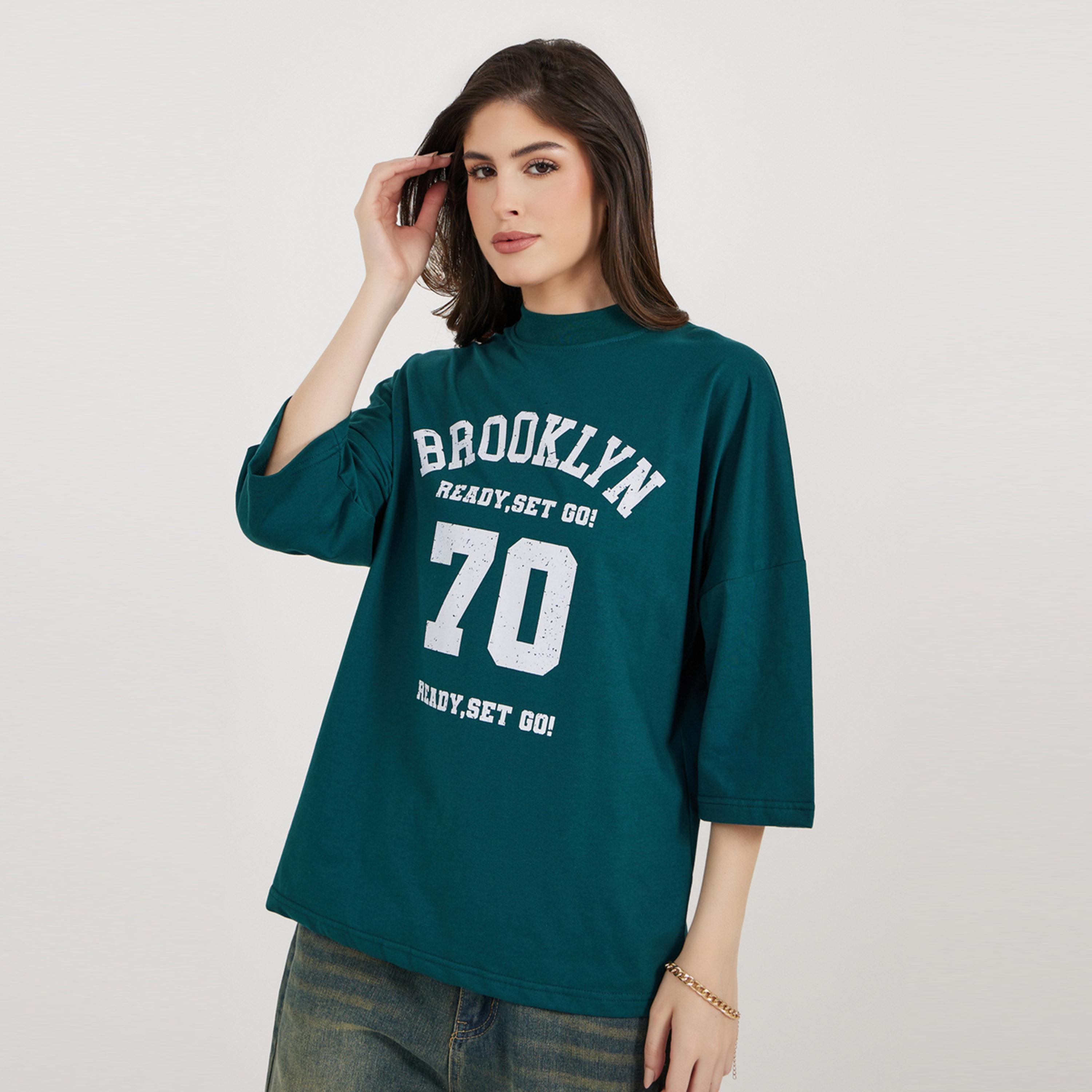 Styli Brooklyn Varsity Print Exaggerated Sleeves Oversized T-Shirtâ€‹-women-clothing-tshirts-image-3