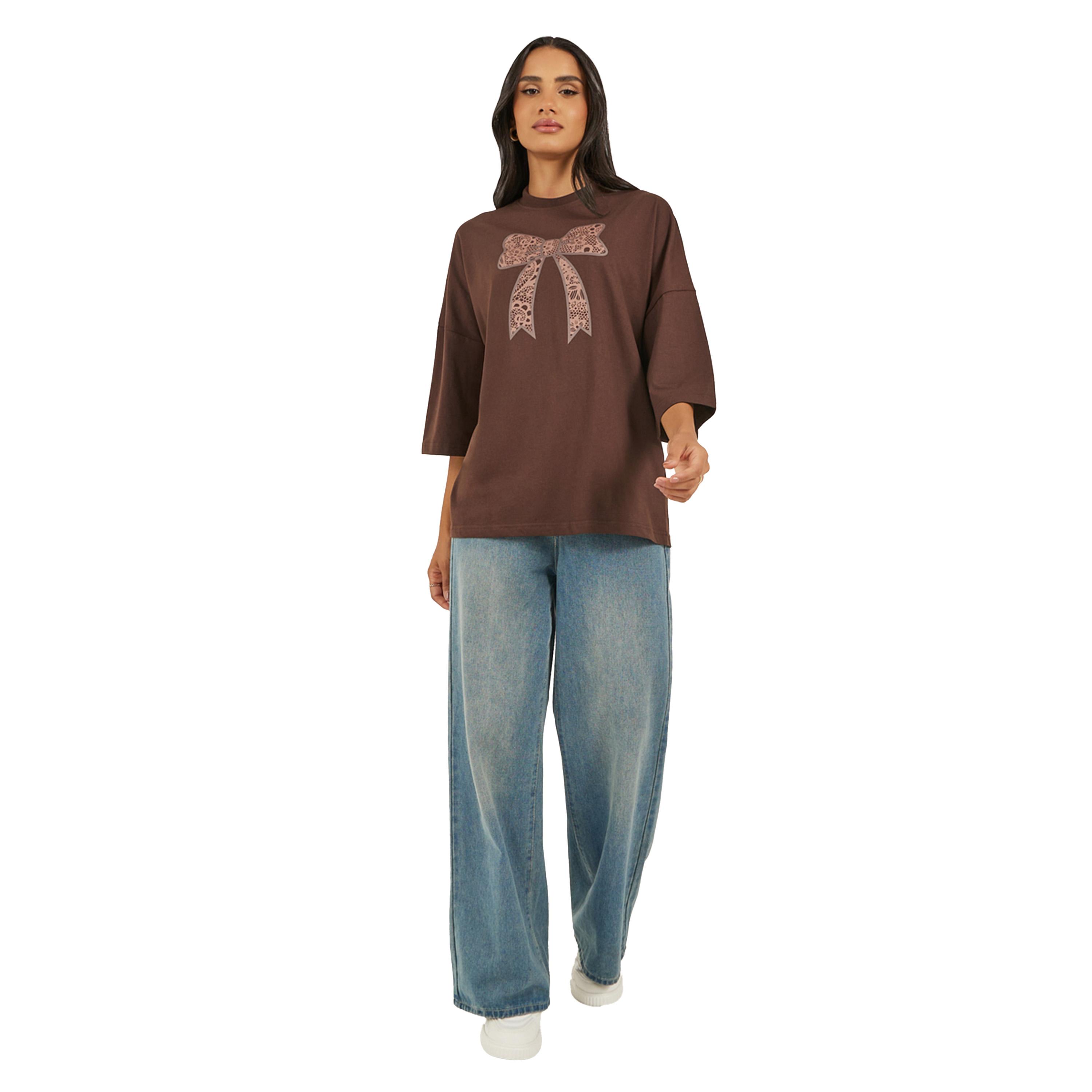 Styli Bow Graphic Exaggerated Sleeve Oversized Longline T-Shirtâ€‹-women-clothing-tshirts-image-2