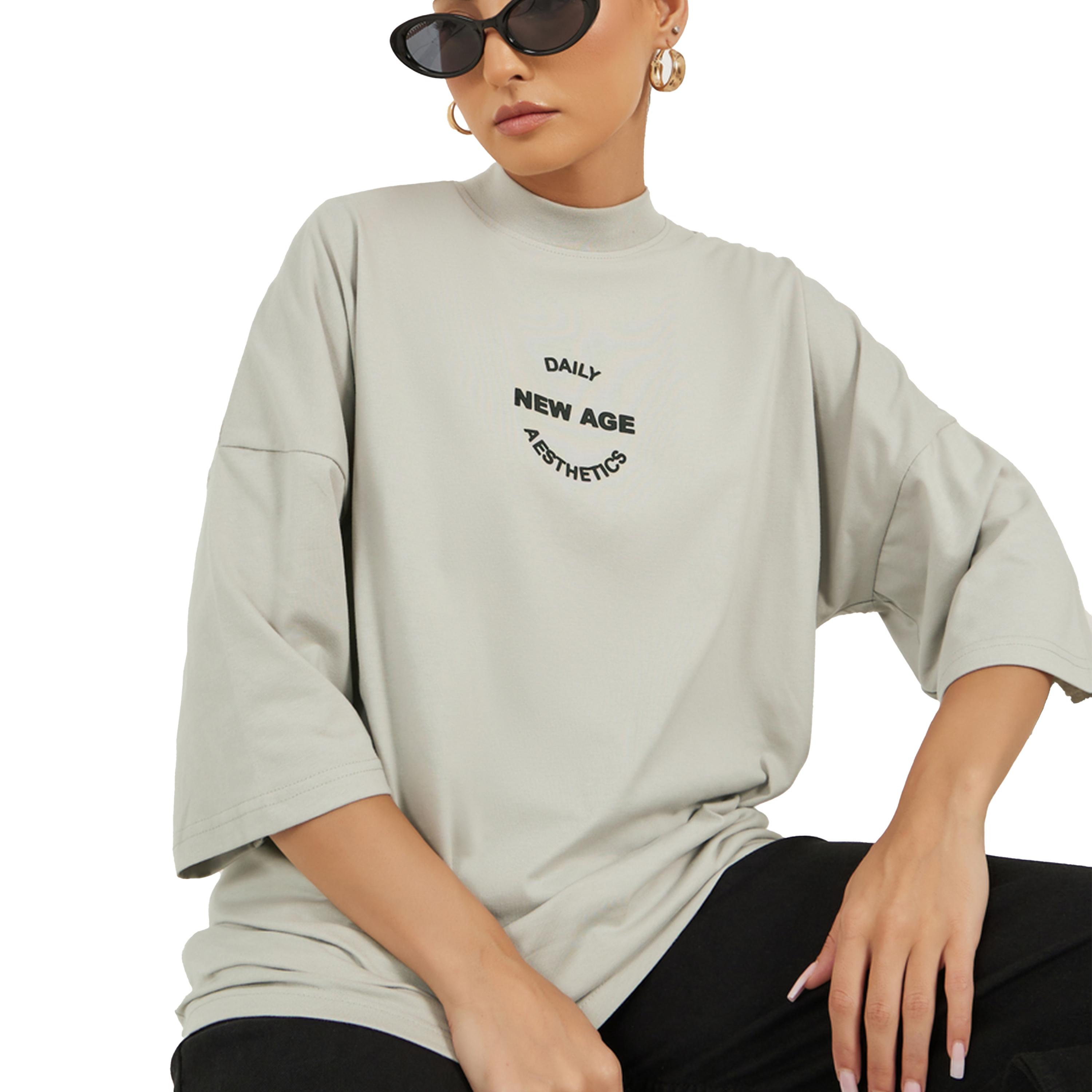 Styli Slogan Printed High Neck Oversized T-Shirt-women-clothing-tshirts-image-1