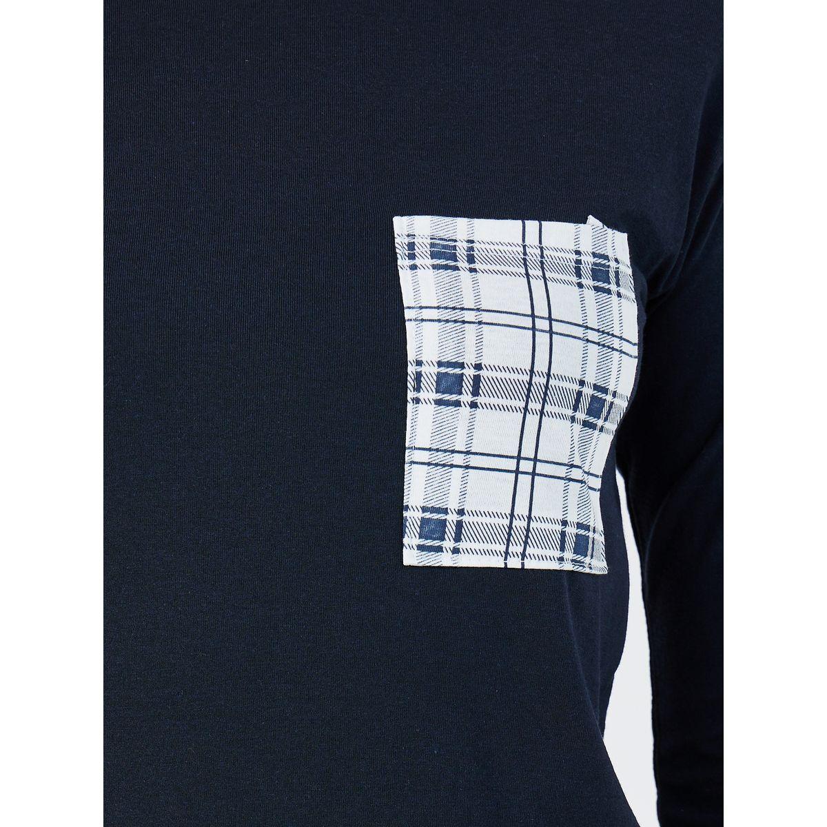 Styli Unwind Checked Print Pocket Dropped Shoulder T-Shirt & Pyjama Set-women-clothing-nightwear-pyjamas-longsets-image-3