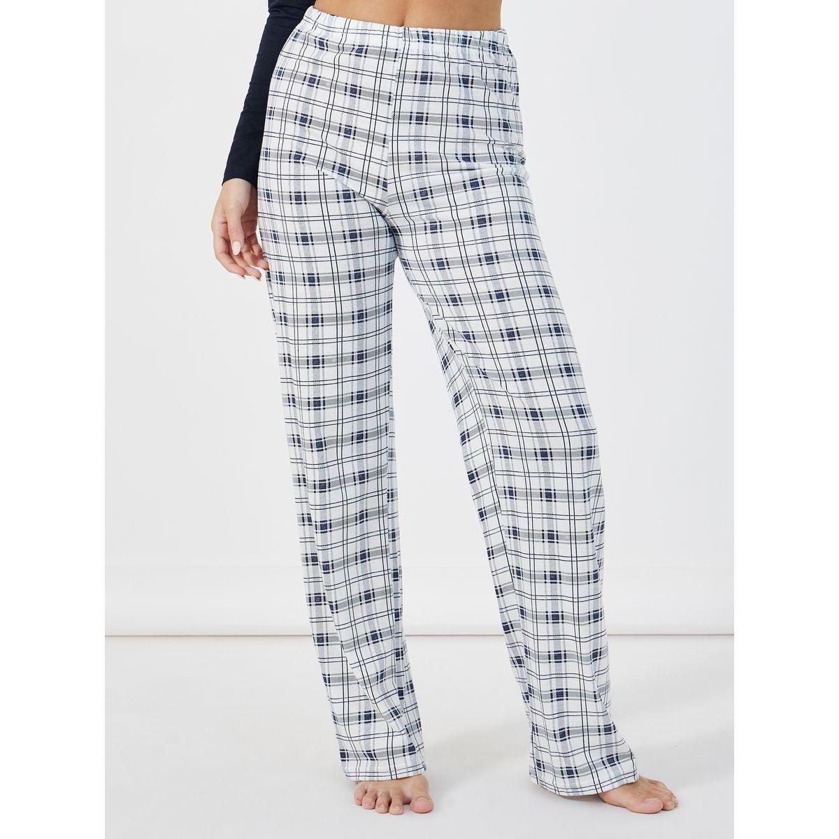 Styli Unwind Checked Print Pocket Dropped Shoulder T-Shirt & Pyjama Set-women-clothing-nightwear-pyjamas-longsets-image-6