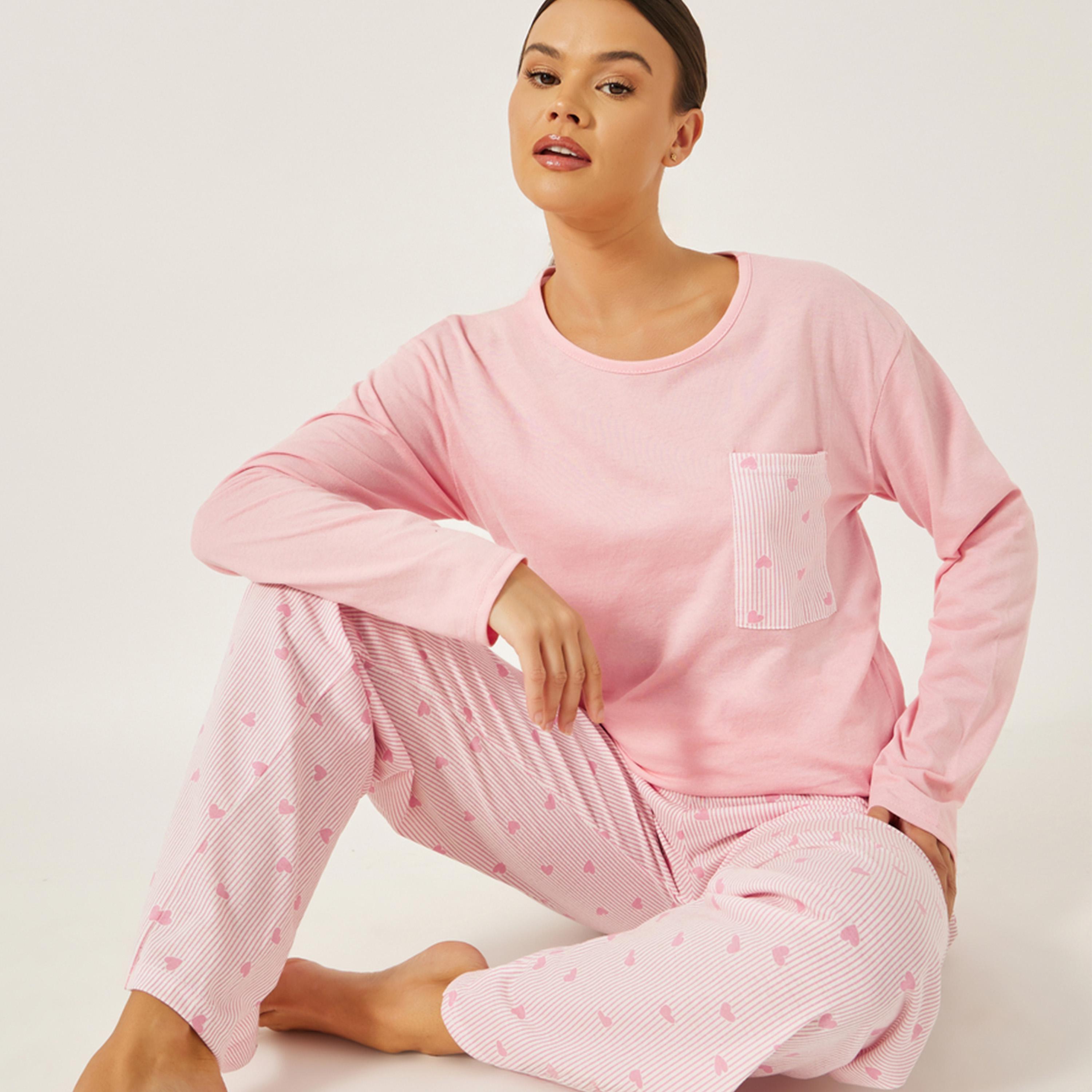 Styli Unwind Heart Print Pocket Drop Shoulder LS Tee And Pj Set-women-clothing-nightwear-pyjamas-longsets-image-1