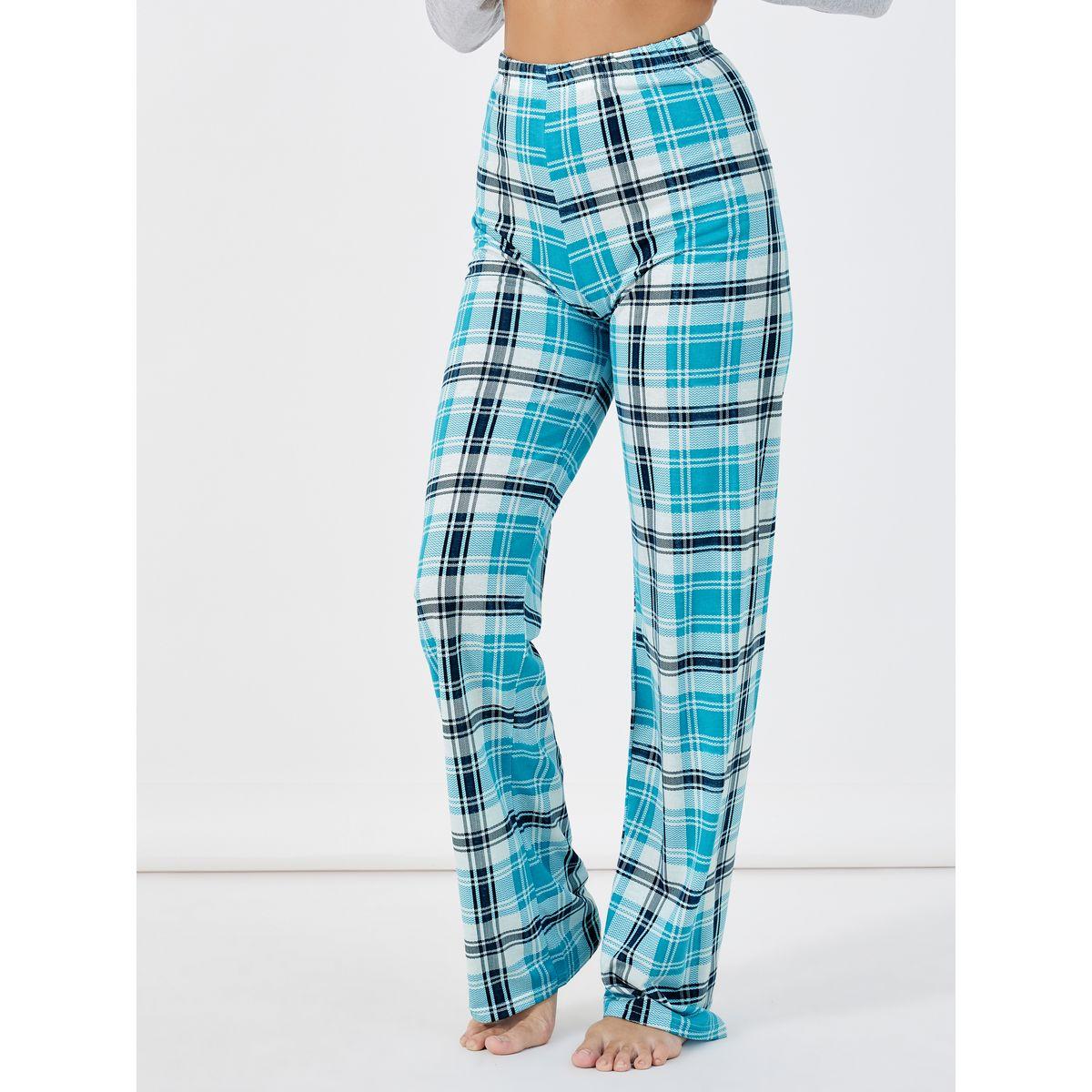 Styli Unwind Morning Slogan Long Sleeves T-Shirt & Check Pyjama Set-women-clothing-nightwear-pyjamas-longsets-image-5