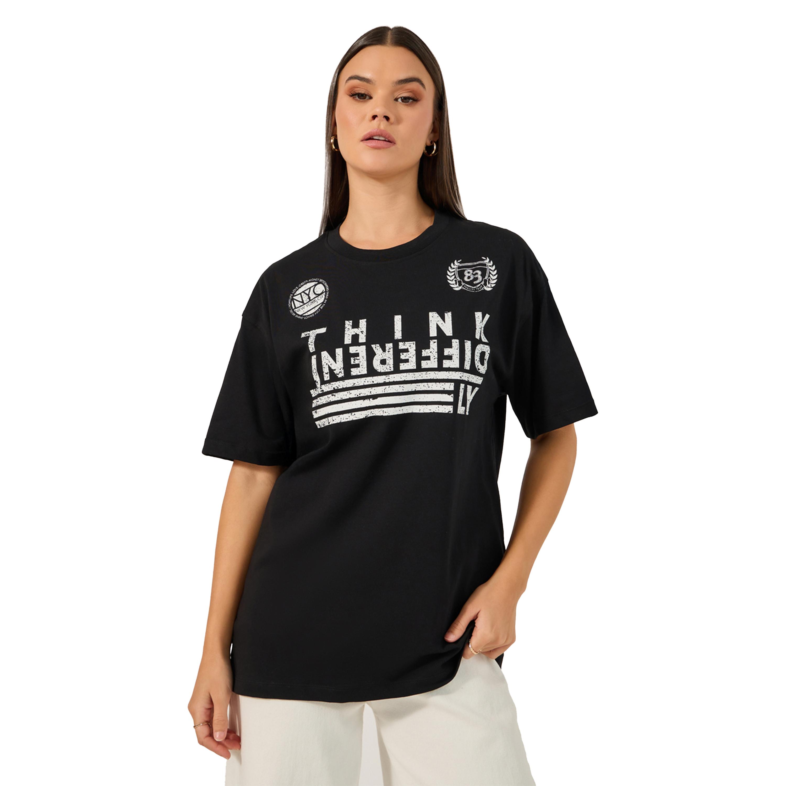 Styli Printed Short Sleeve Oversized Round Neck Longline T-shirtâ€‹-women-clothing-tshirts-image-1