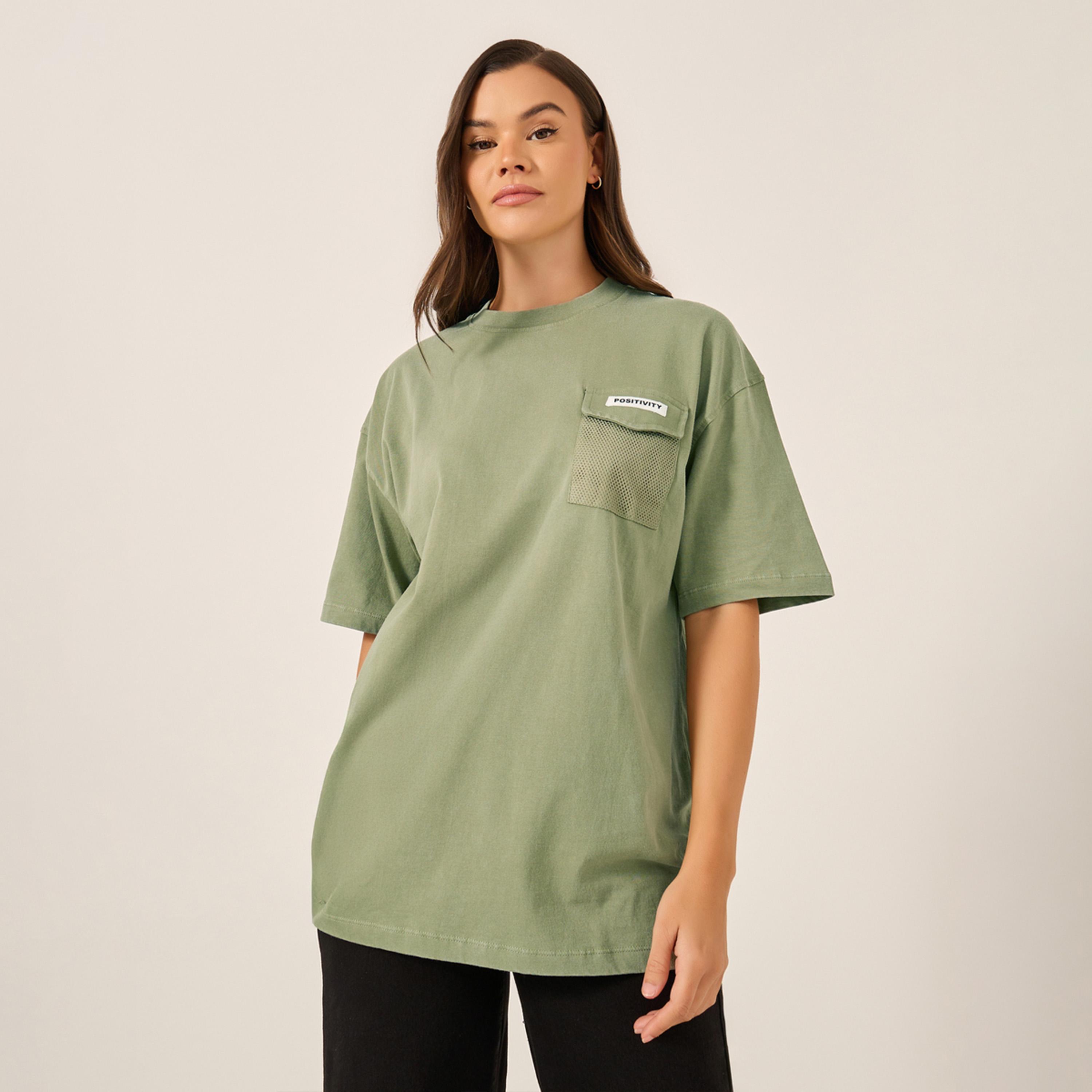 Styli Acid Washed Oversized T-Shirt with Mesh Pocket-women-clothing-tshirts-image-1
