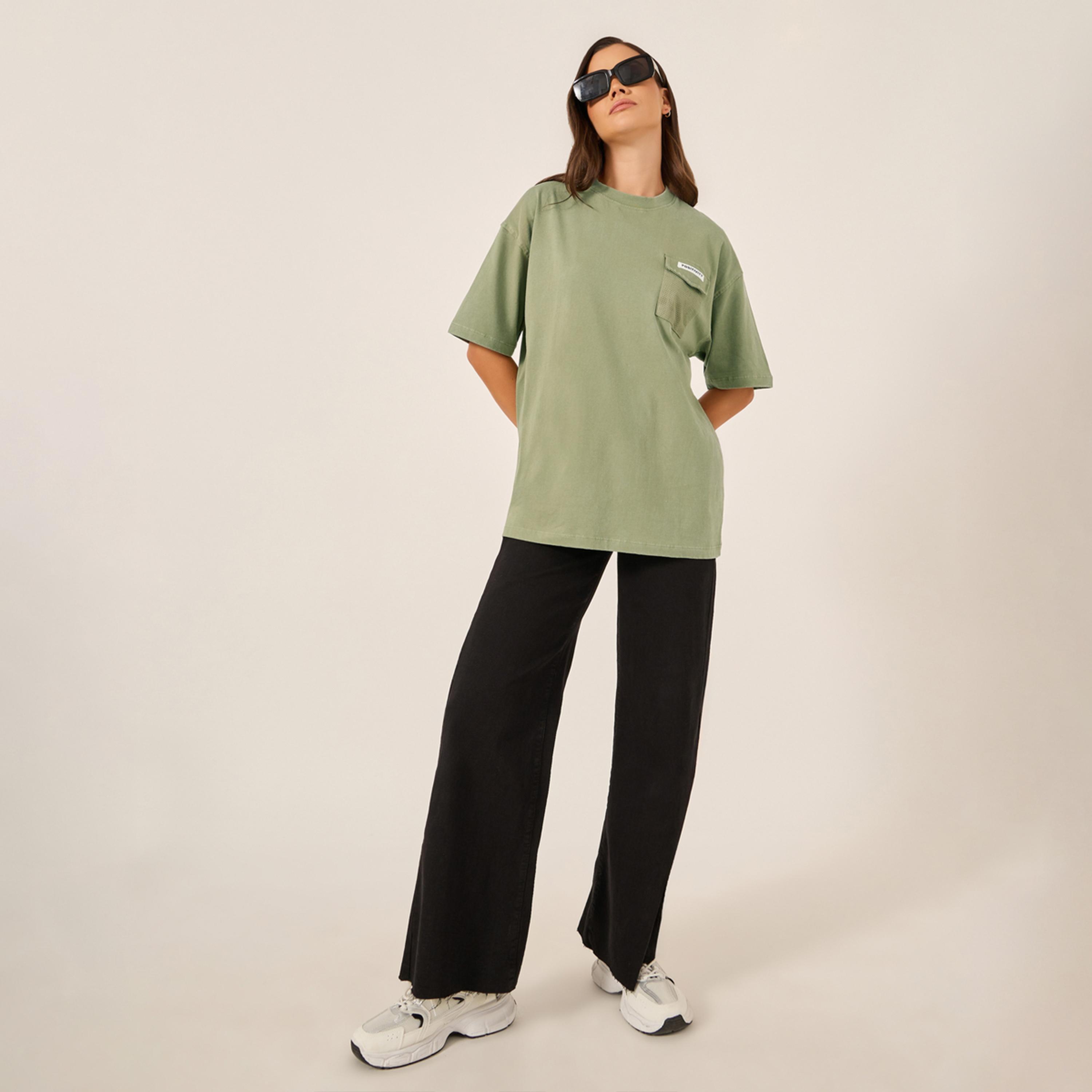 Styli Acid Washed Oversized T-Shirt with Mesh Pocket-women-clothing-tshirts-image-2