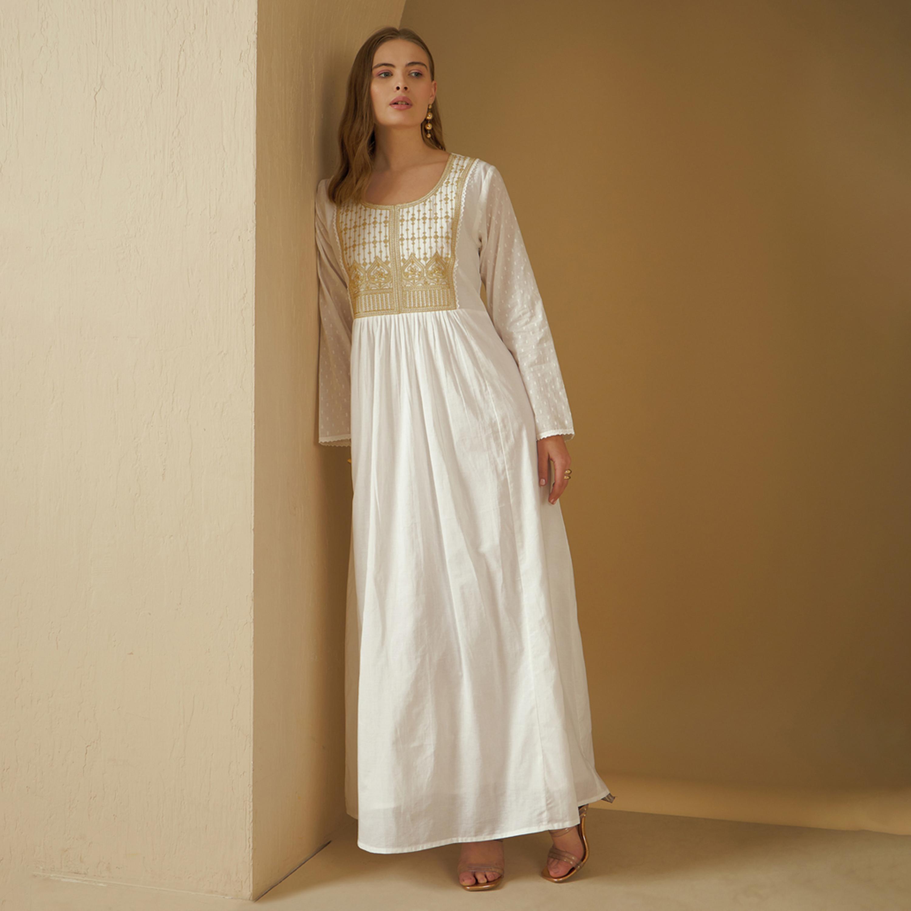 Styli Embroidered Square Neck A-Line Jalabiya-women-arabicclothing-jalabiyas-image-1