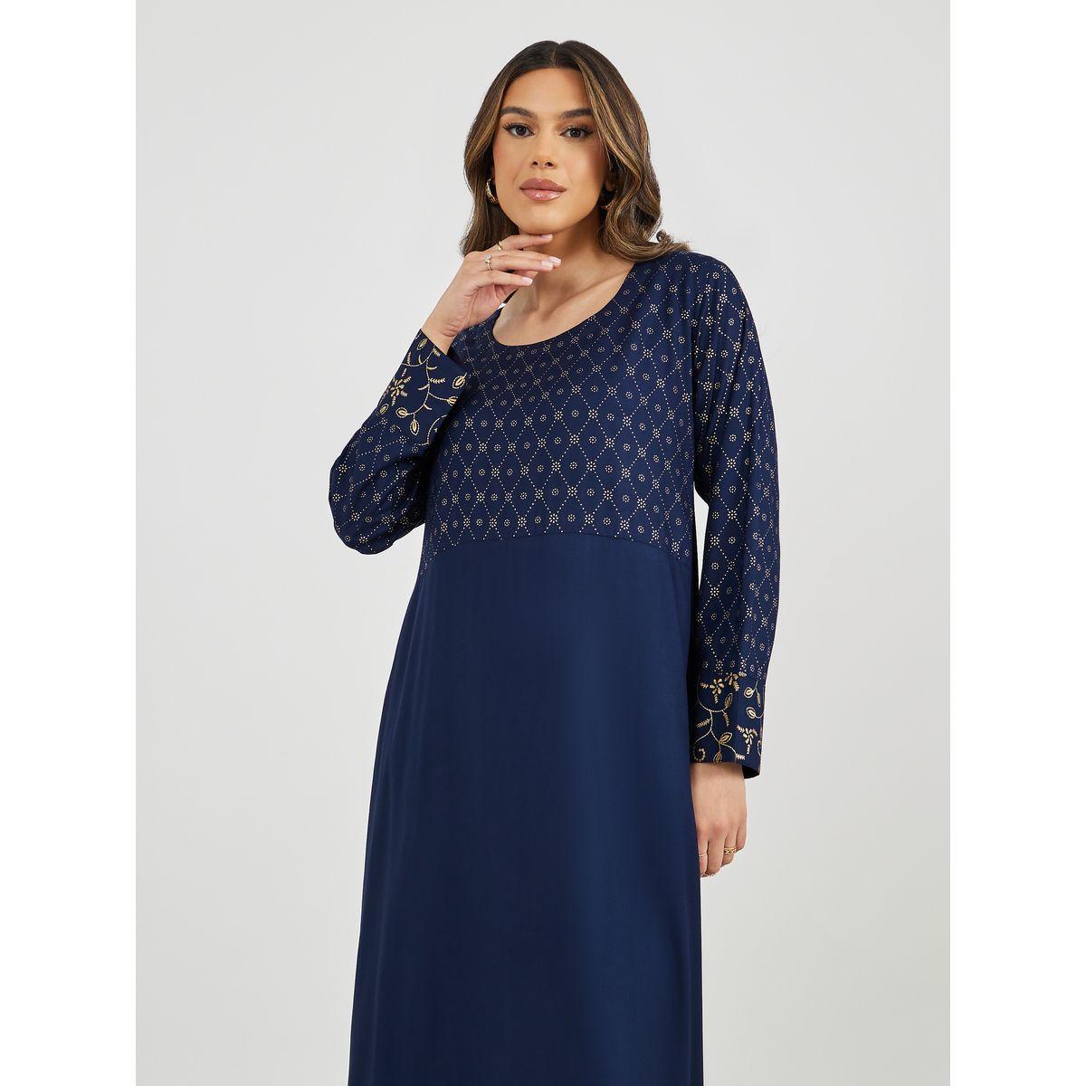 جلابية واسعة بطباعة فويل-women-arabicclothing-jalabiyas-image-4