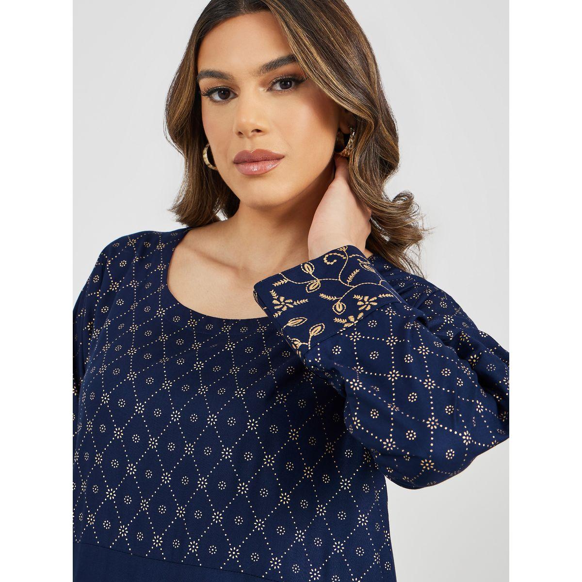 Placement Foil Print Flared Jalabiya-women-arabicclothing-jalabiyas-image-6