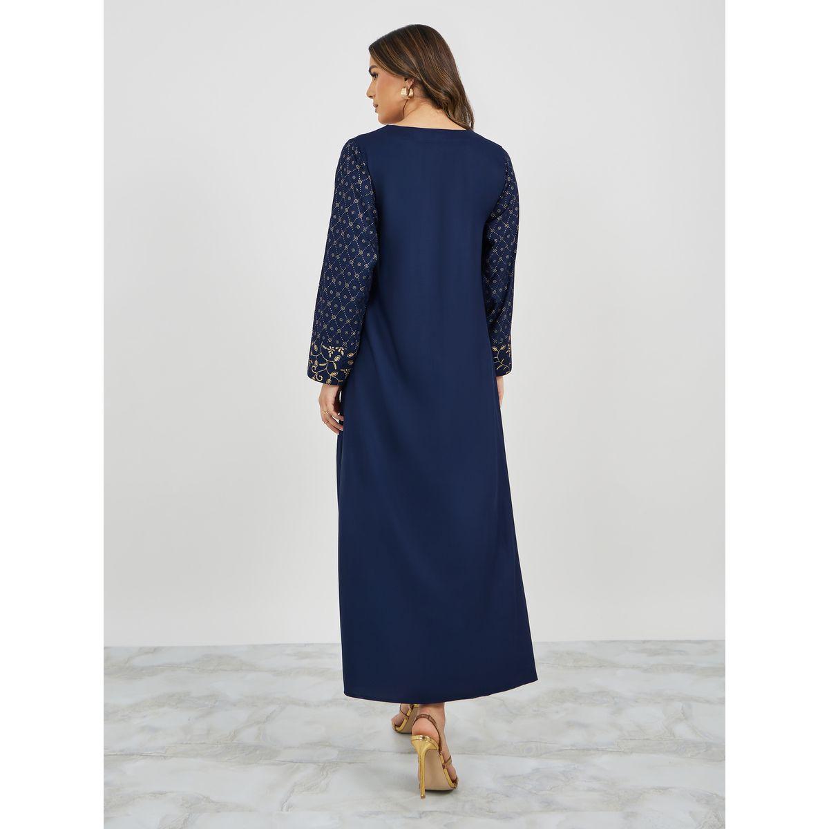 جلابية واسعة بطباعة فويل-women-arabicclothing-jalabiyas-image-1