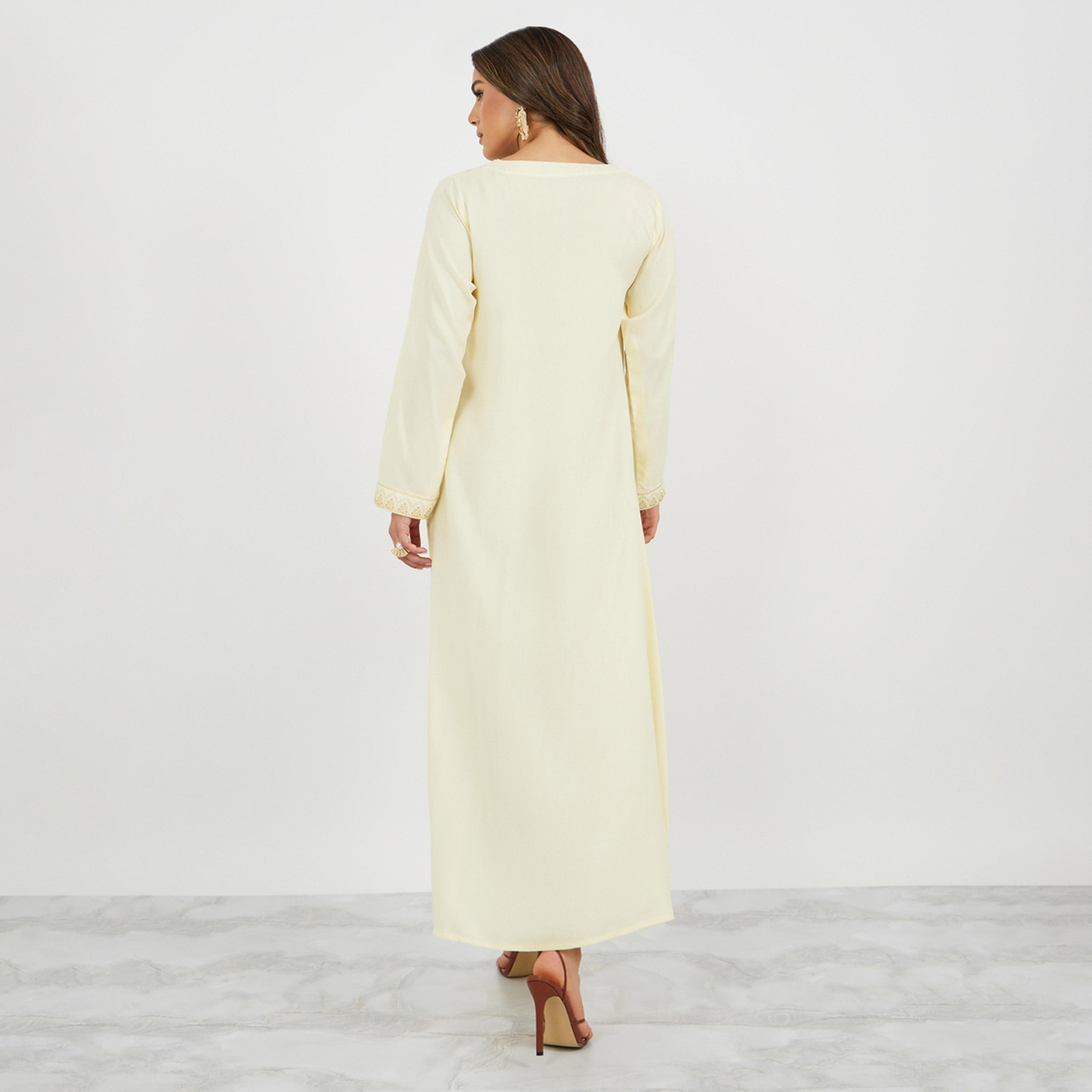 ستايلي - جلابية مطبوعة مع ياقة بشكل V وقصّة A-women-arabicclothing-jalabiyas-image-6