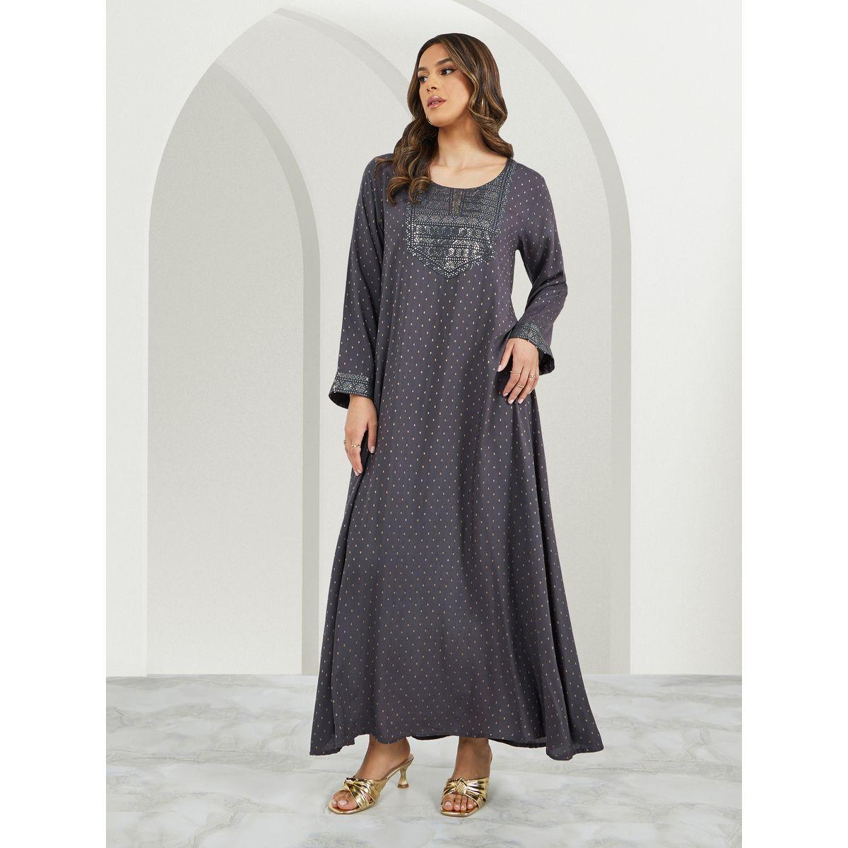 جلابية جاكار واسعة الرقبة مطرزة-women-arabicclothing-jalabiyas-image-1
