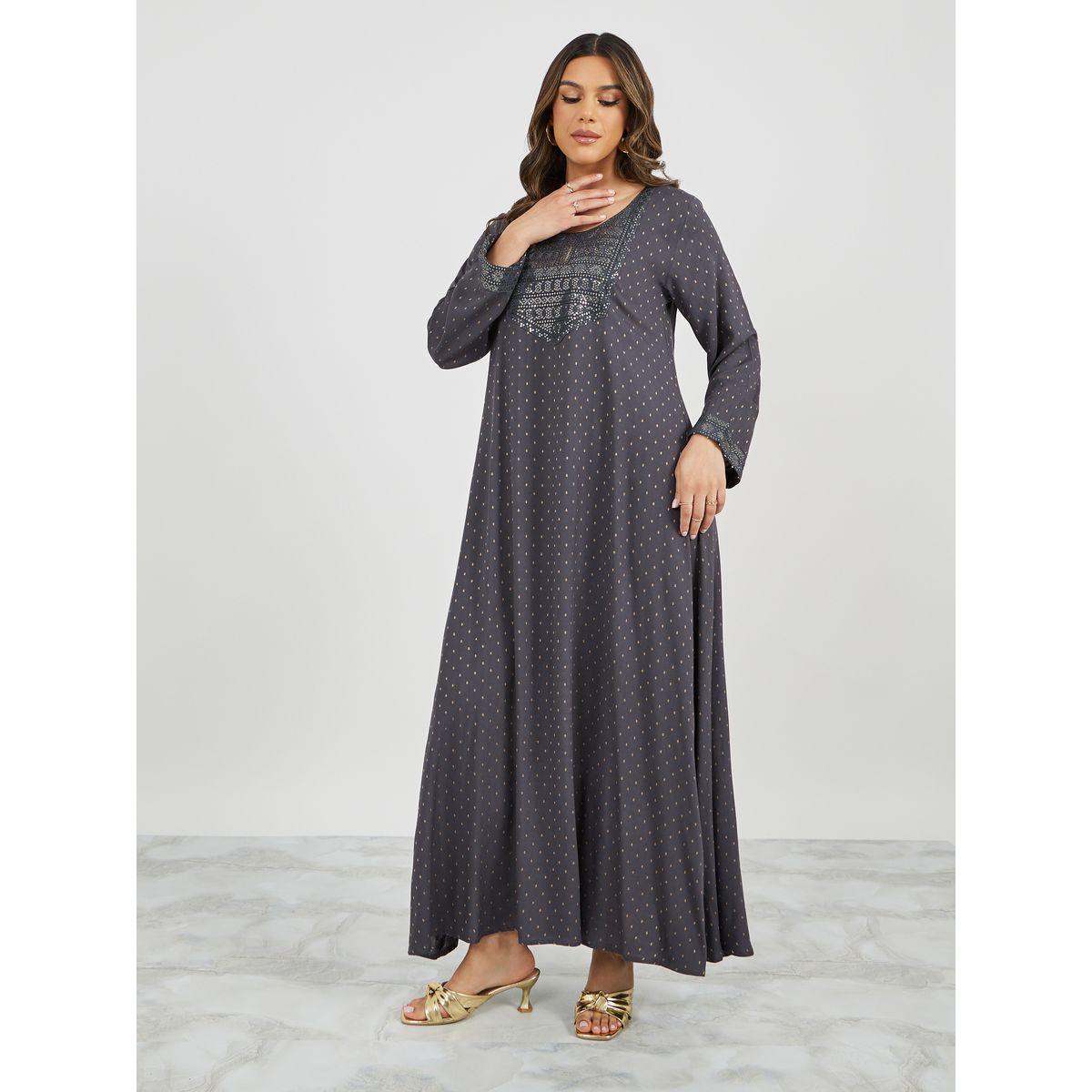 Jacquard Wide Neck Embroidered Jalabiya-women-arabicclothing-jalabiyas-image-2