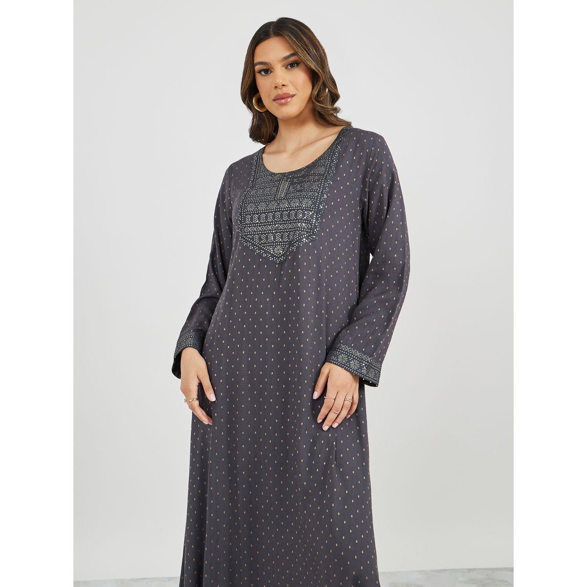 جلابية جاكار واسعة الرقبة مطرزة-women-arabicclothing-jalabiyas-image-3