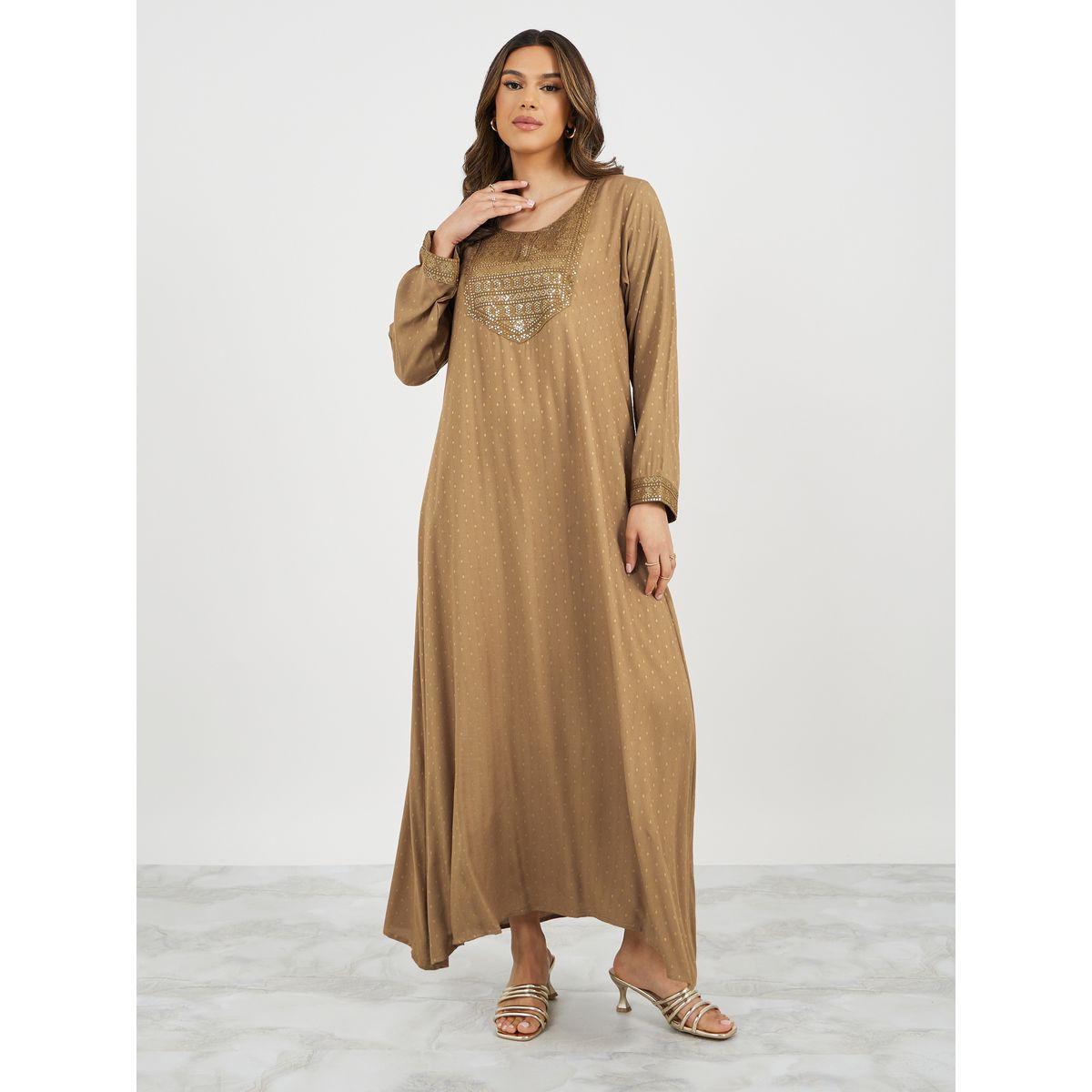 Jacquard Wide Neck Embroidered Jalabiya-women-arabicclothing-jalabiyas-image-2