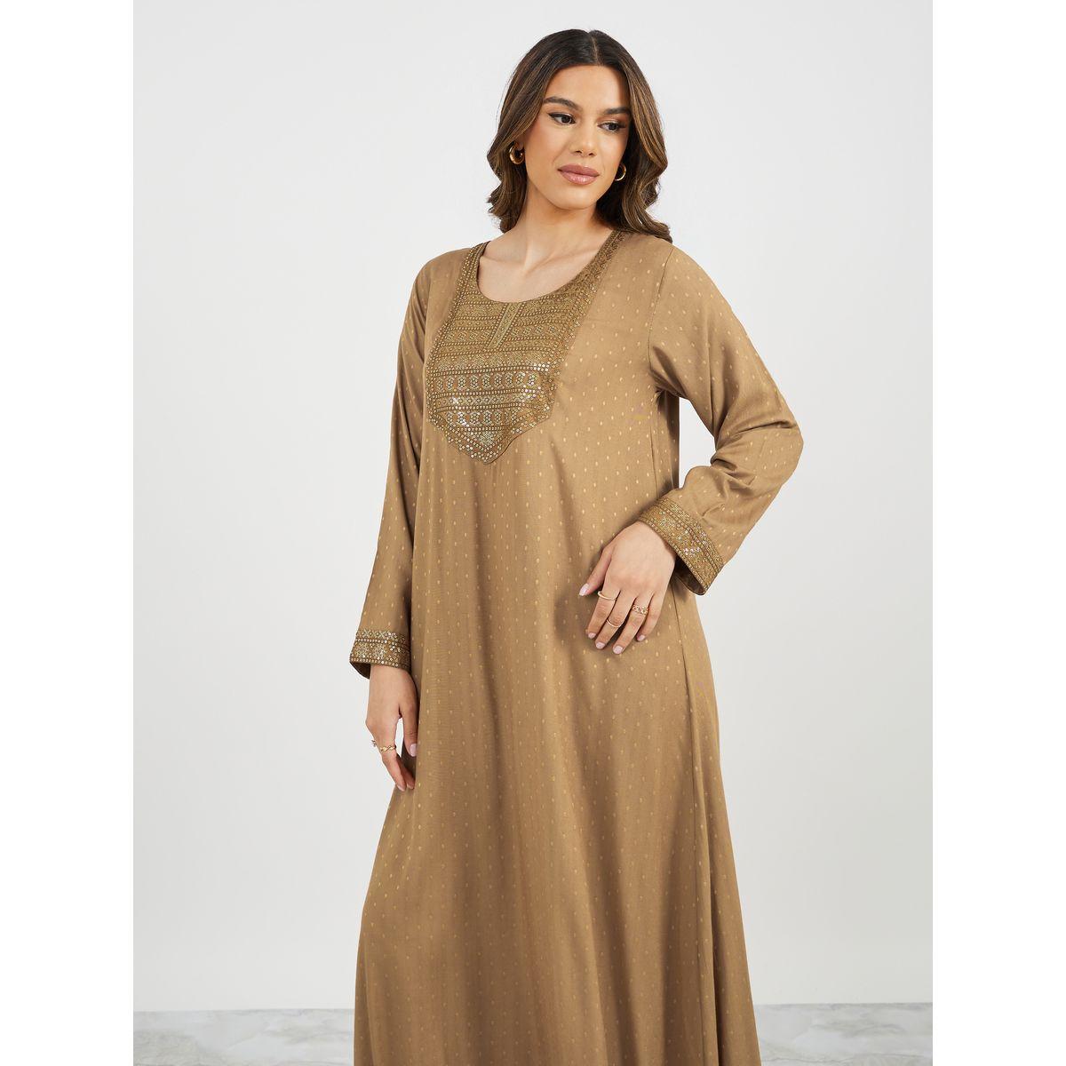 Jacquard Wide Neck Embroidered Jalabiya-women-arabicclothing-jalabiyas-image-3