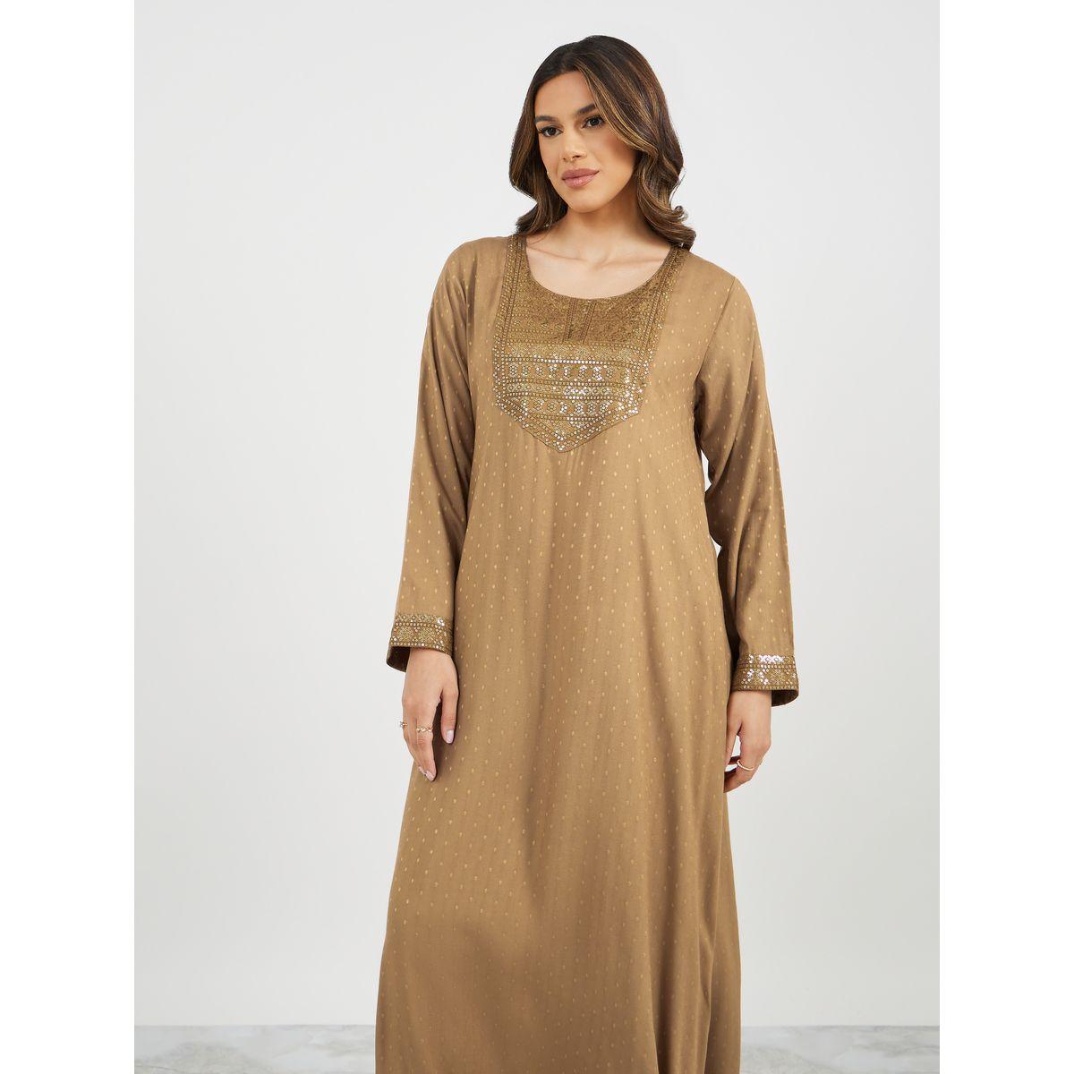 Jacquard Wide Neck Embroidered Jalabiya-women-arabicclothing-jalabiyas-image-4